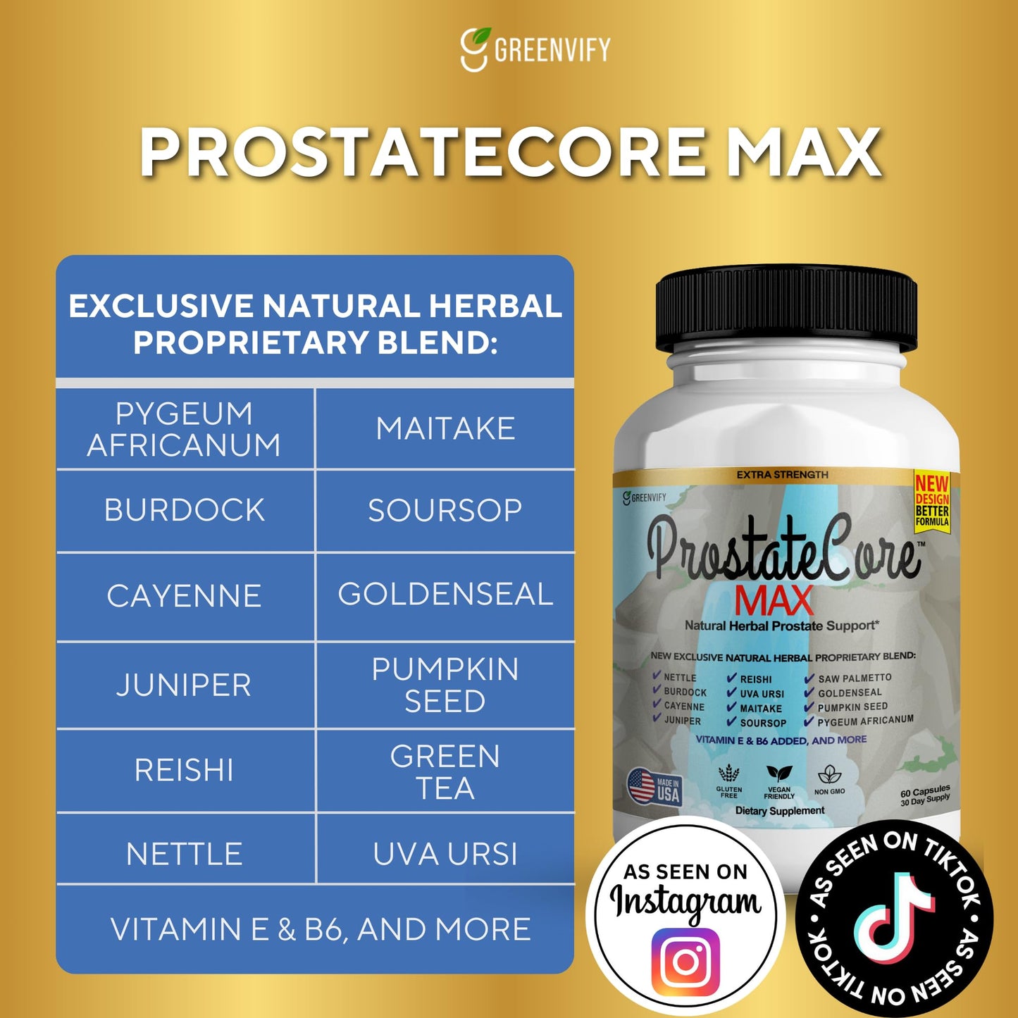 GREENVIFY ProstateCore Max Extra Prostate Supplements for Men 180 Capsules