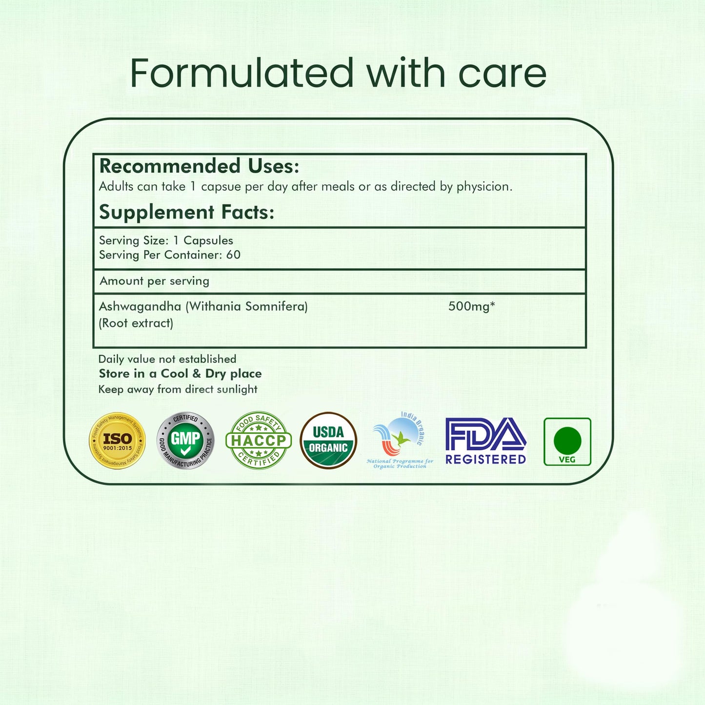 Herbogayam Ashwagandha 500mg Capsules, 60 Count