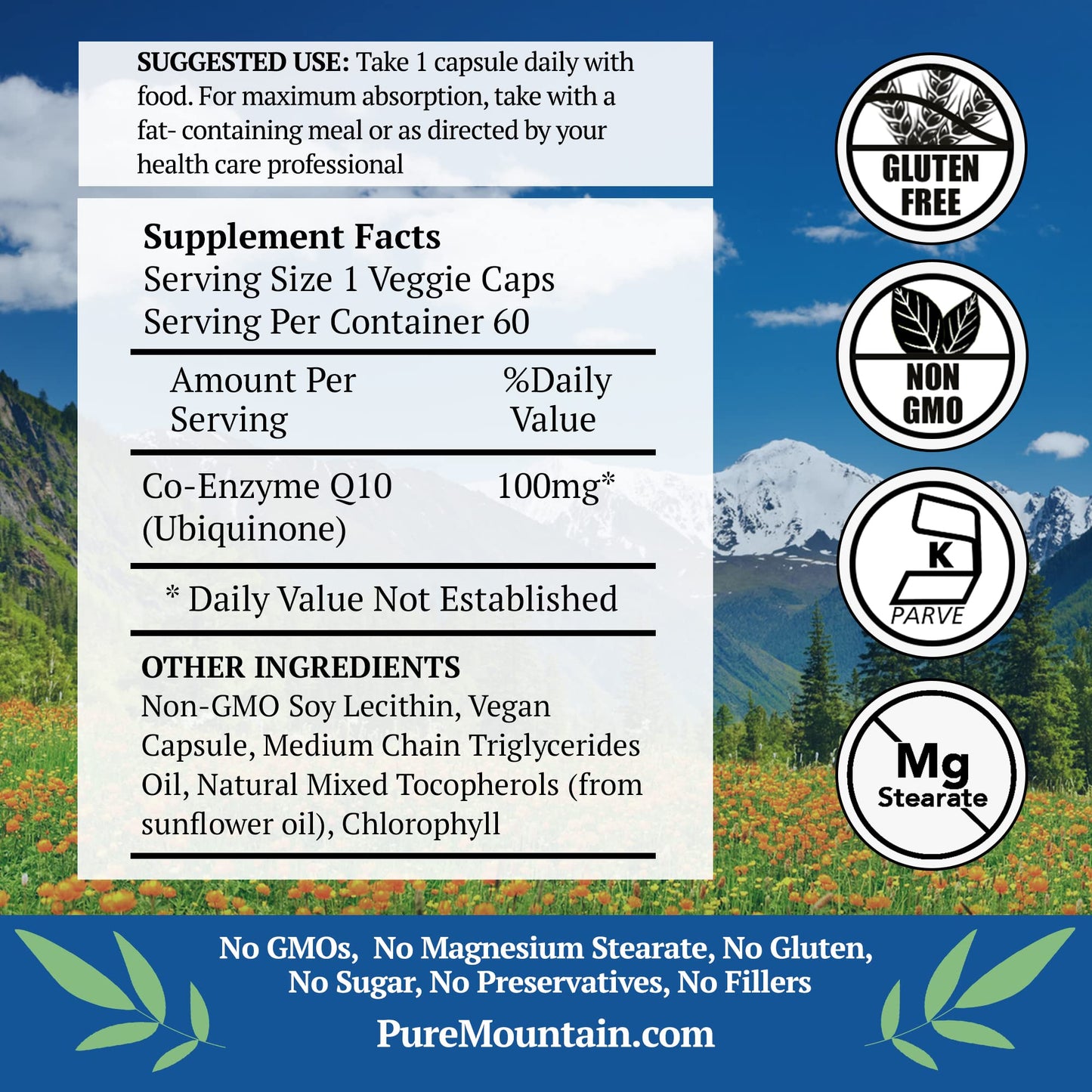 Pure Mountain Botanicals CoQ10 100mg Softgel 60 Count