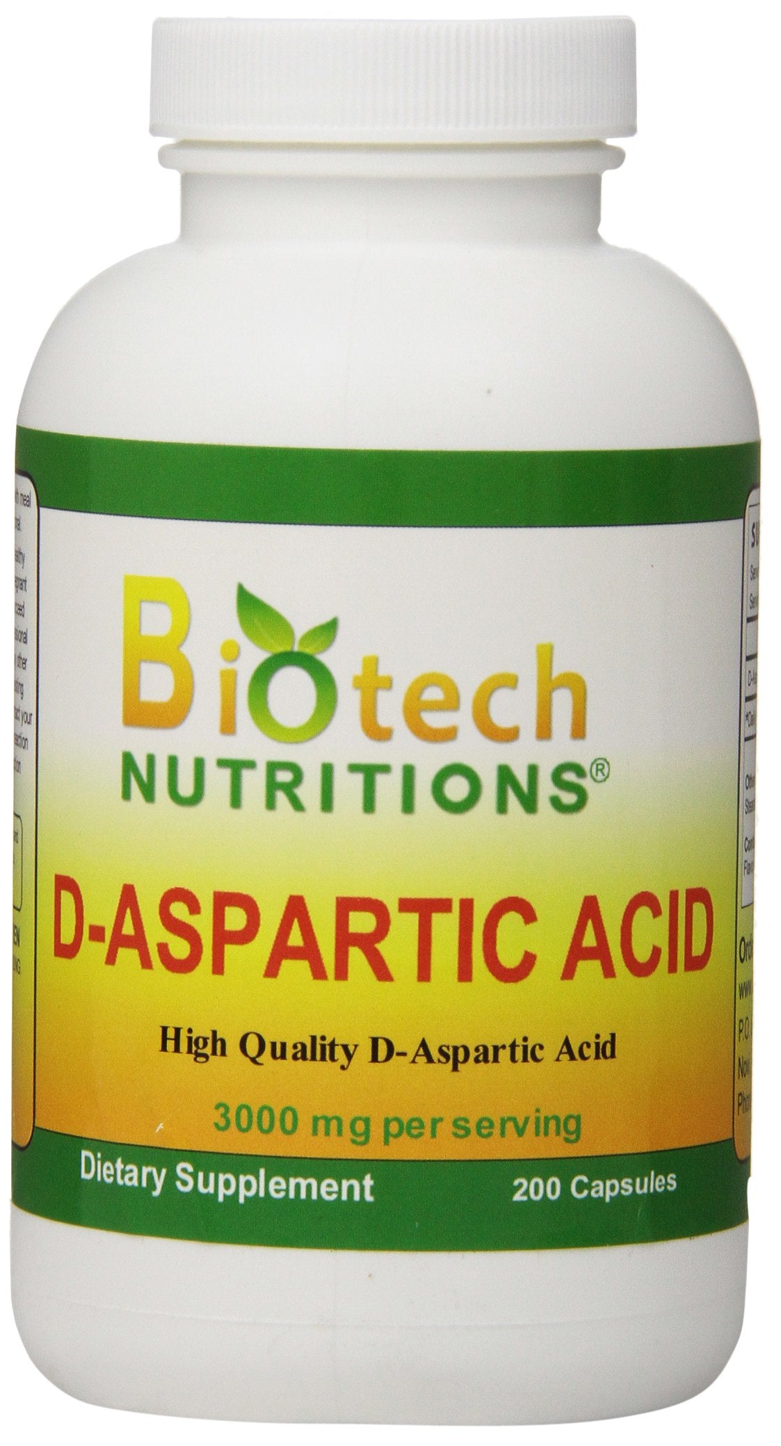 Biotech Nutritions D-Aspartic Acid Dietary Supplement 3000 mg Capsule 200 Count