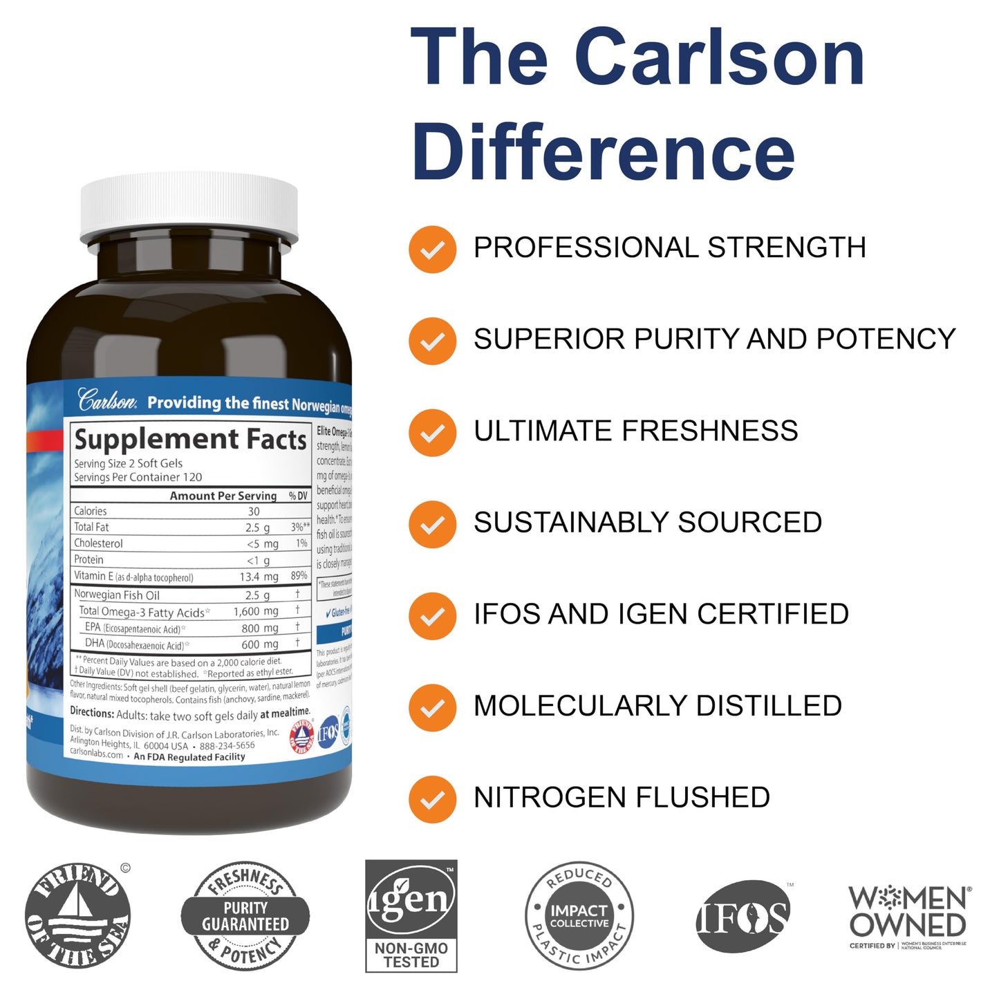 Carlson Elite Omega-3 Gems Softgels 240