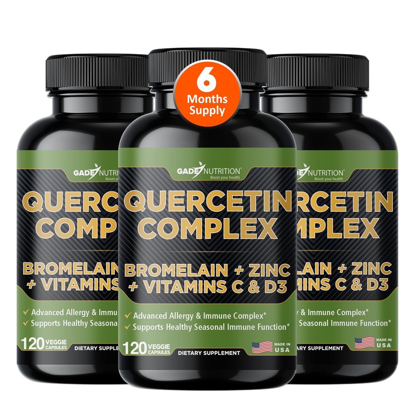 GADE NUTRITION BOOST YOUR HEALTH Organic Quercetin 500mg with Bromelain Vitamin C and Zinc Immune Support Capsule 360 Capsules