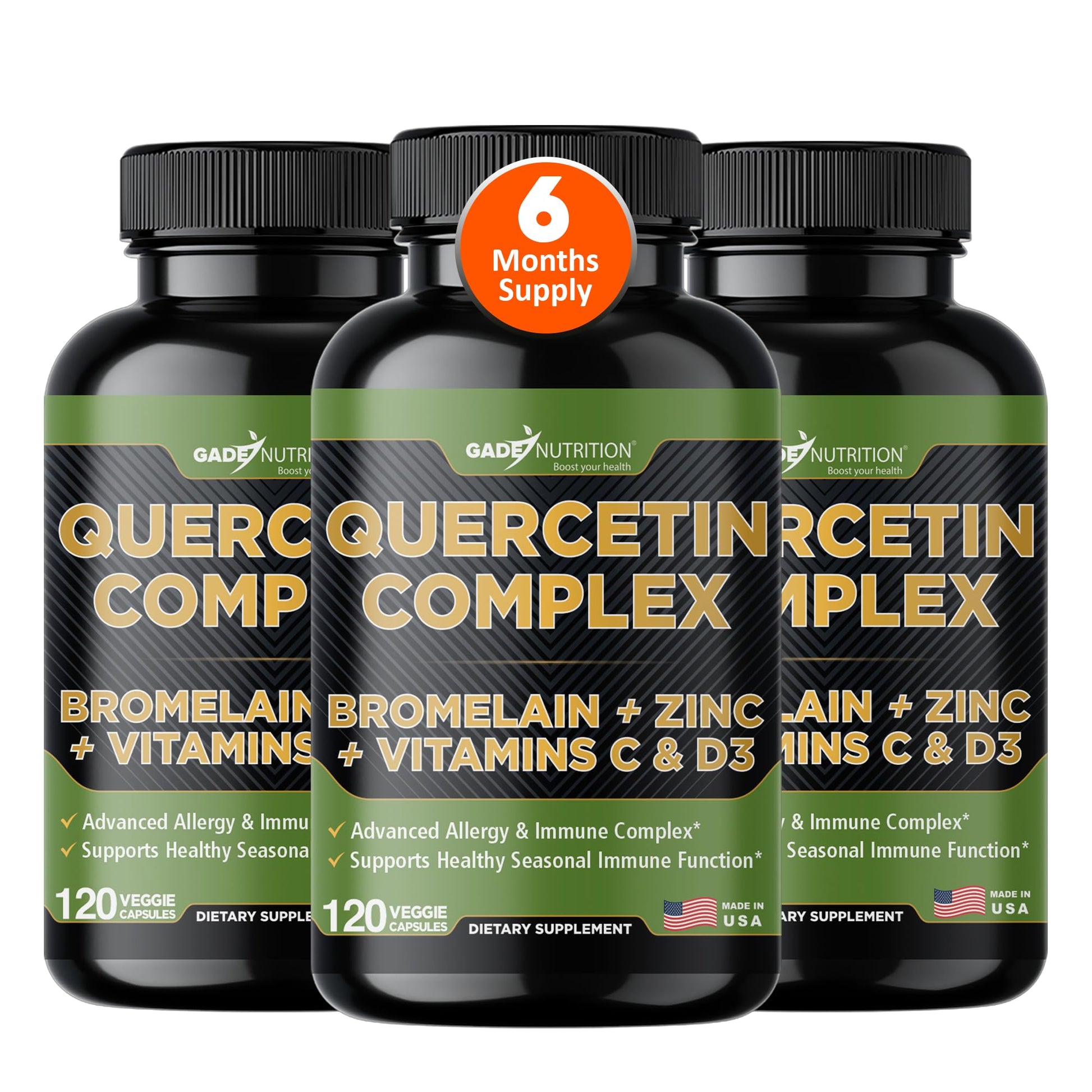 GADE NUTRITION BOOST YOUR HEALTH Organic Quercetin 500mg with Bromelain Vitamin C and Zinc Immune Support Capsule 360 Capsules