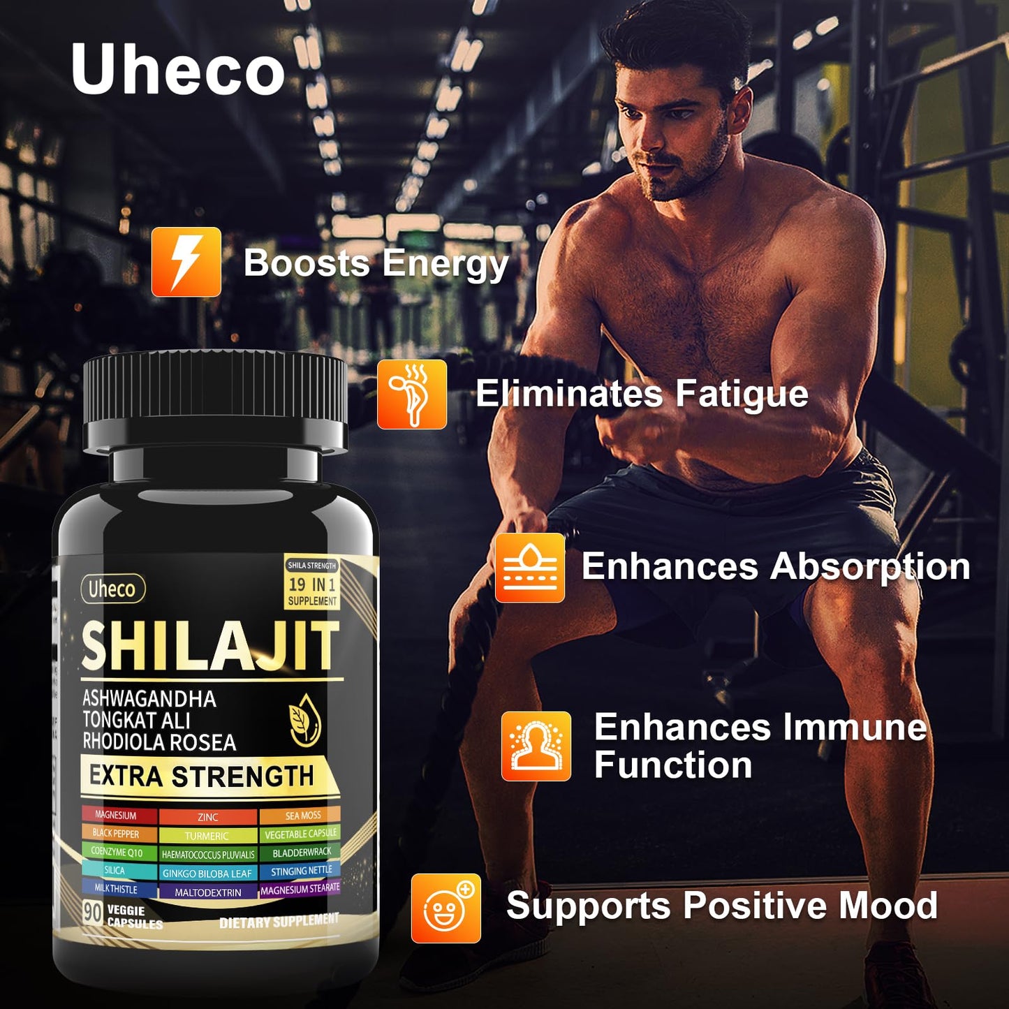 Uheco Shilajit Pure Himalayan Organic Fulvic Acid Capsules 90 Count