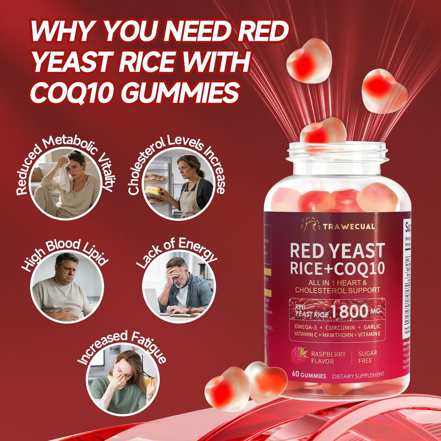 Trawecual Red Yeast Rice 1800mg with 200mg CoQ10 Gummies, 60 Count
