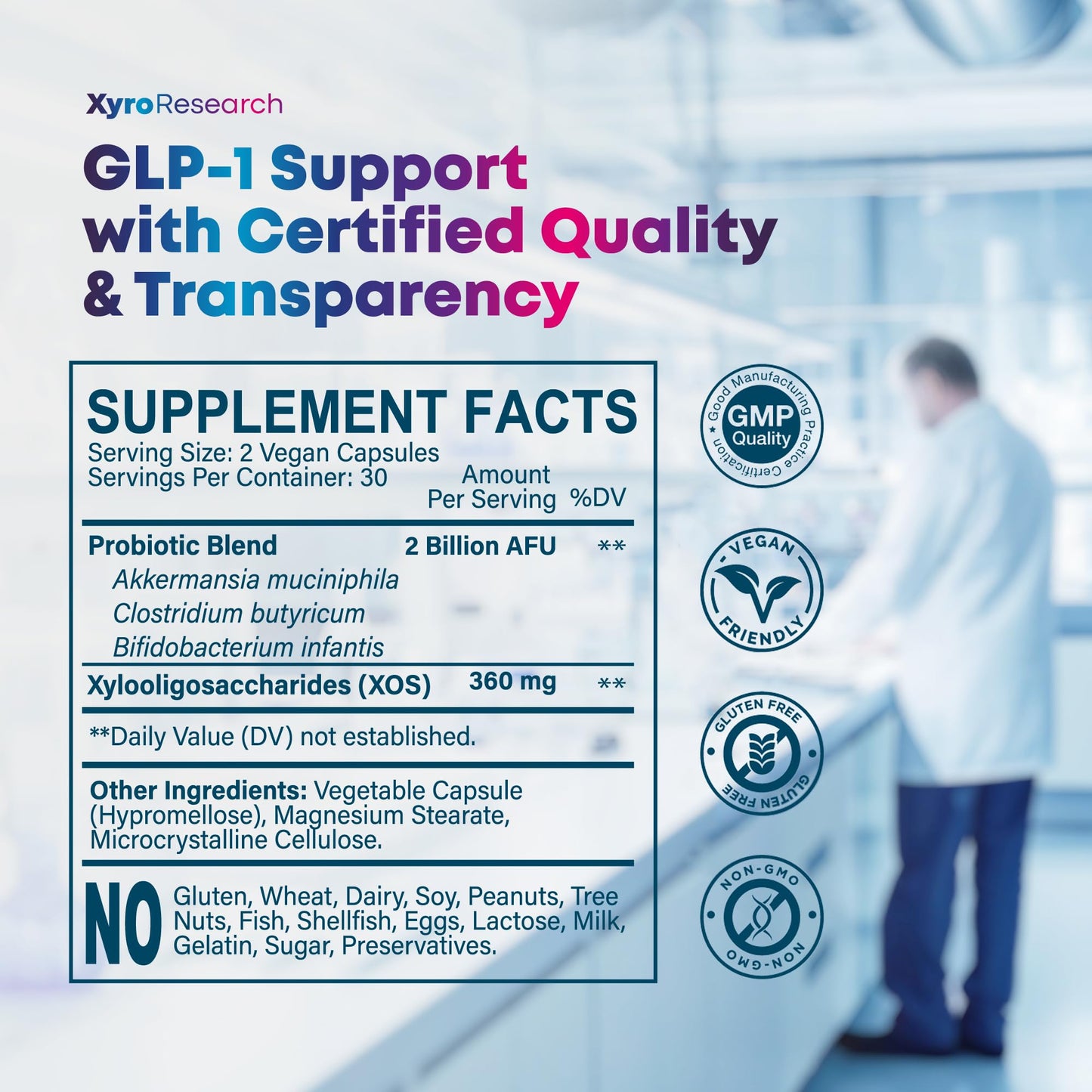 Xyro Research GLP-1 Support Weight Loss Probiotic Supplement Capsule 60 Count
