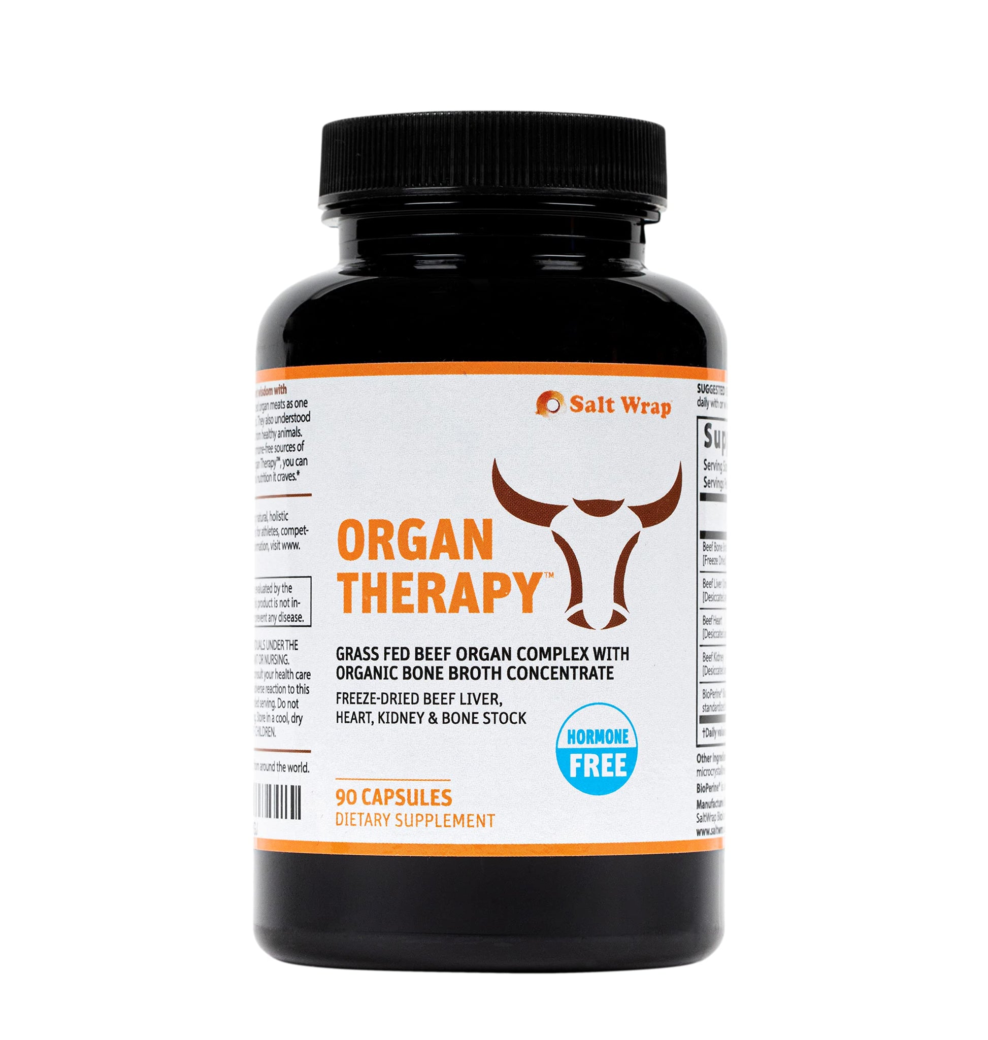 SaltWrap Organ Therapy Grass-Fed Beef Organ Meat Complex Supplement with Organic Bone Broth Concentrate Desiccated Capsules, 90 Count
