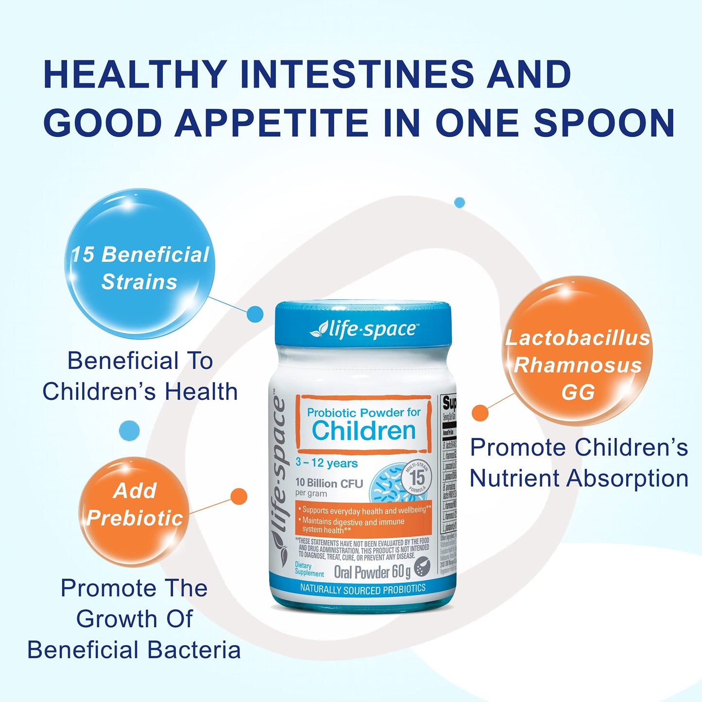Life-Space Probiotic for Children 3-12 Years, 10 Billion CFU & Multi Strain, Improve Appetite for Relieve Picky, Boost Digestive Health & Immune, Support Children's Overall Health Powder 2.12 oz