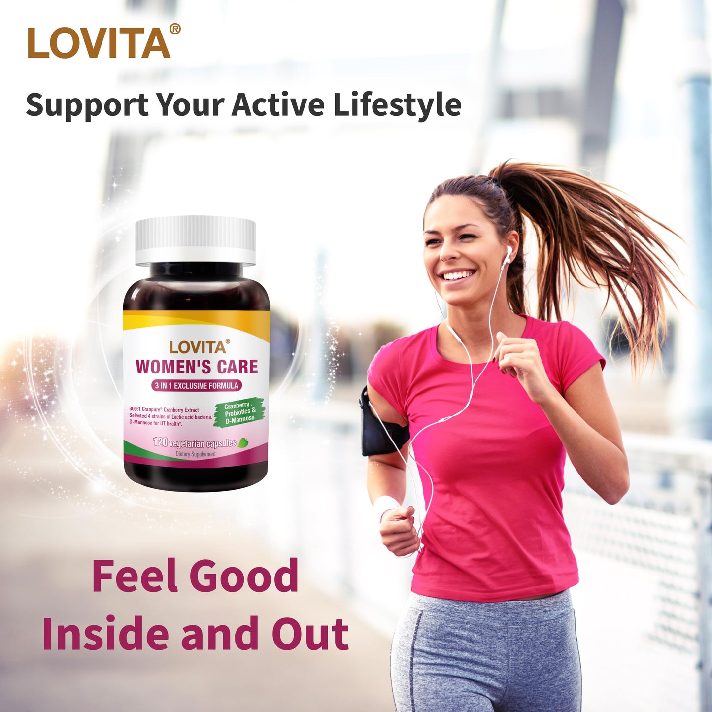 LOVITA Women's Care Supplement with D-Mannose, Cranberry & Probiotics, 120 Capsules