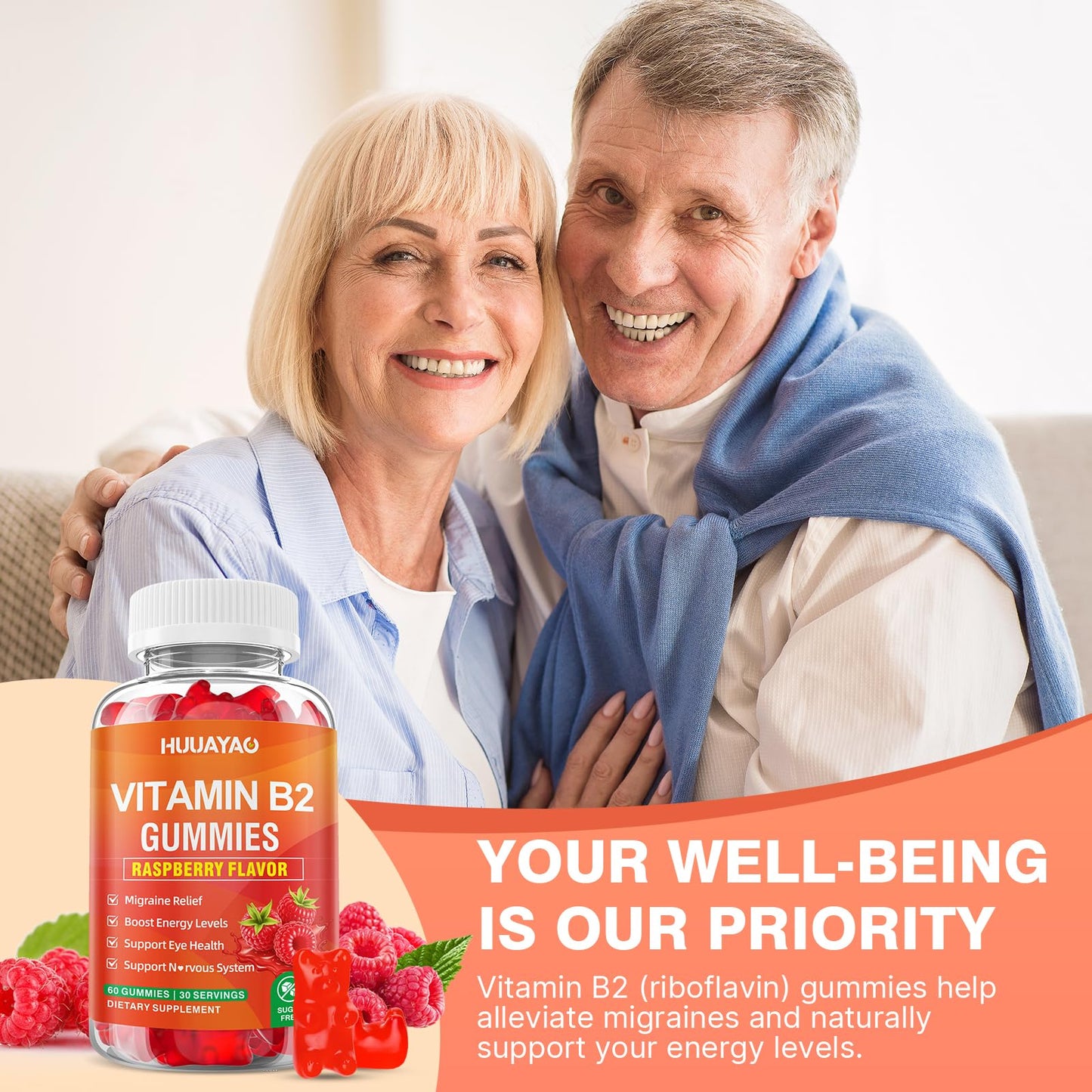 HUUAYAO Vitamin B2 Gummies 60 Count