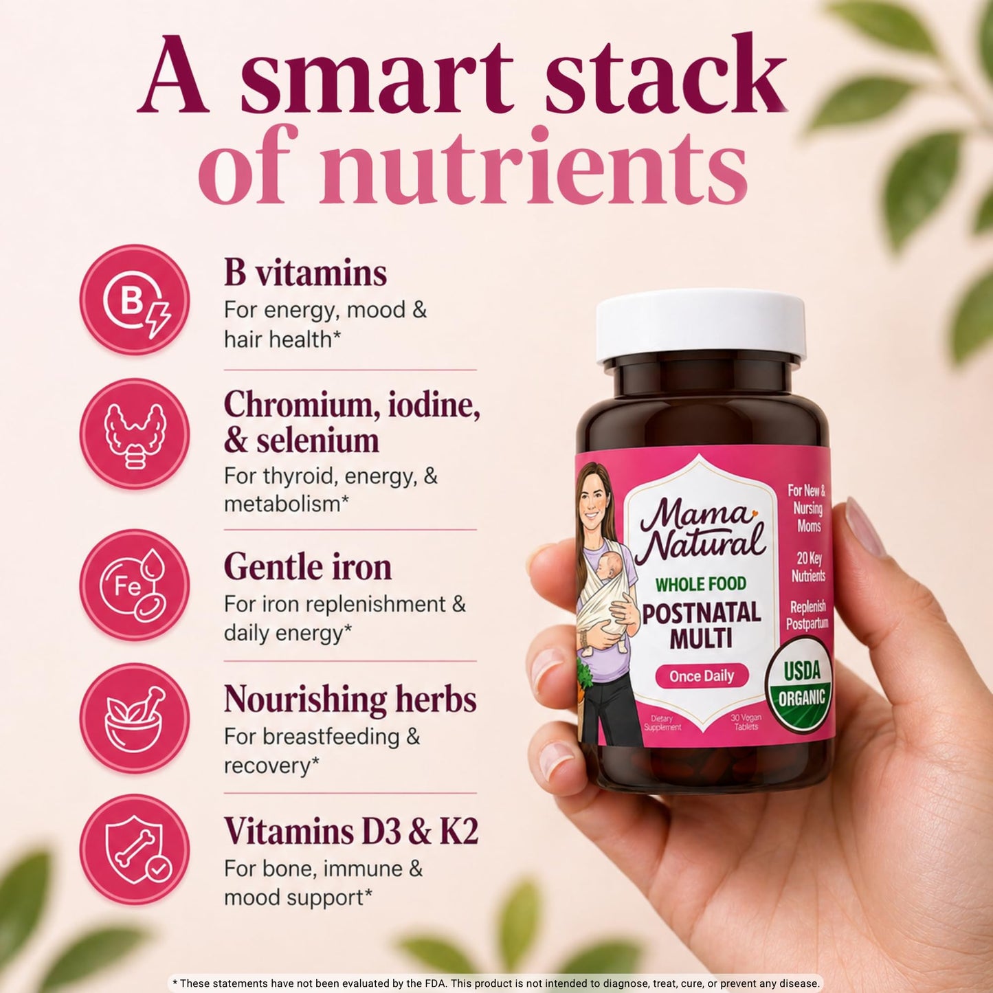 Mama Natural Organic Postnatal Vitamins for Women Capsule 1 Count