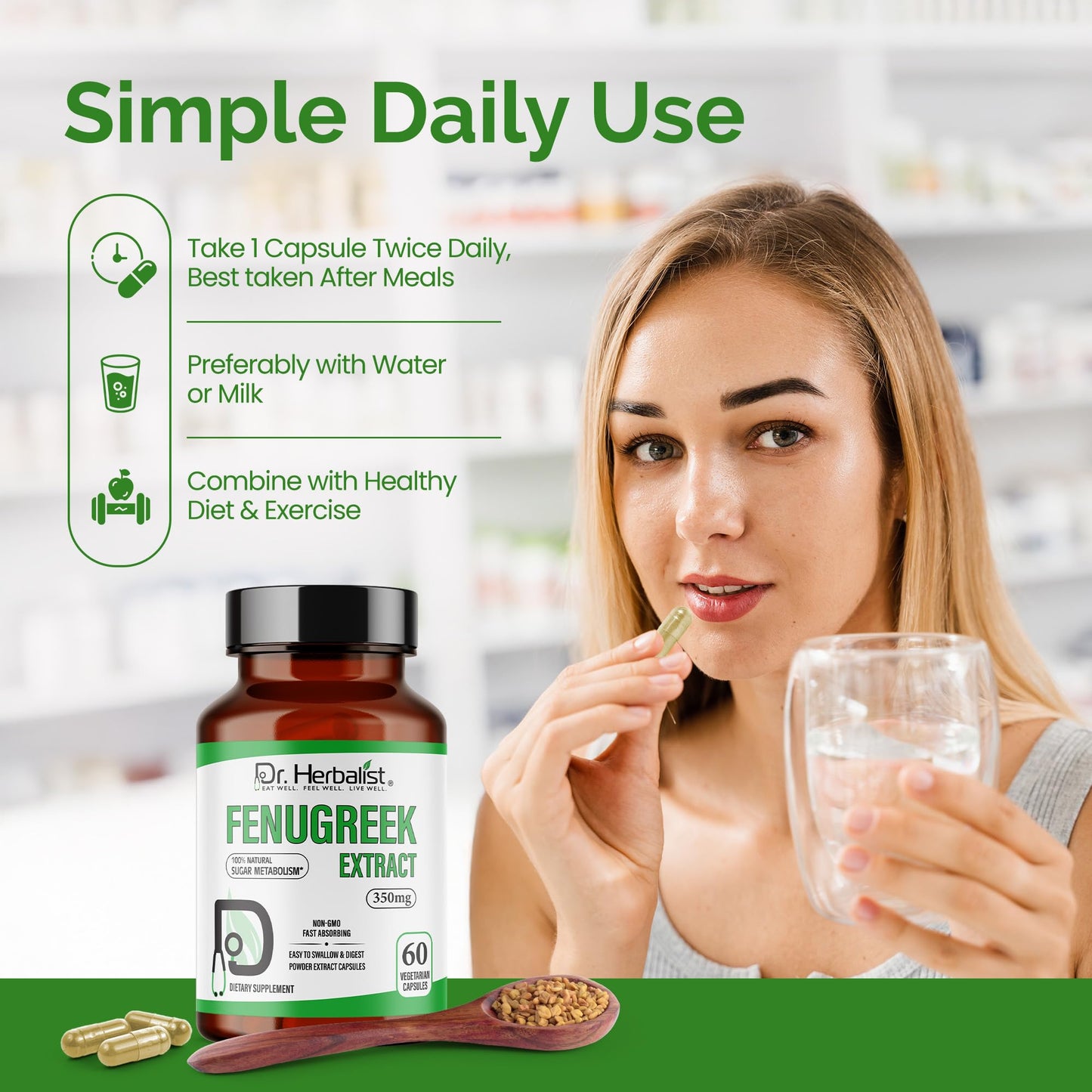 Dr. HERBALIST Fenugreek Extract 350mg Softgel 120 Count