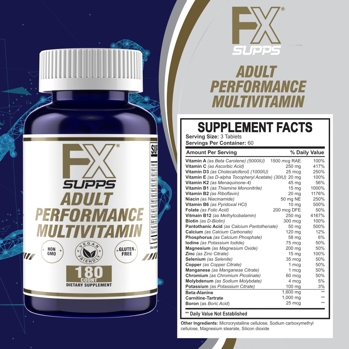 FXSUPPS Performance Multi-Vitamin with Amino Acids, Beta-Alanine and L-Carnitine Tablet, 180 Count