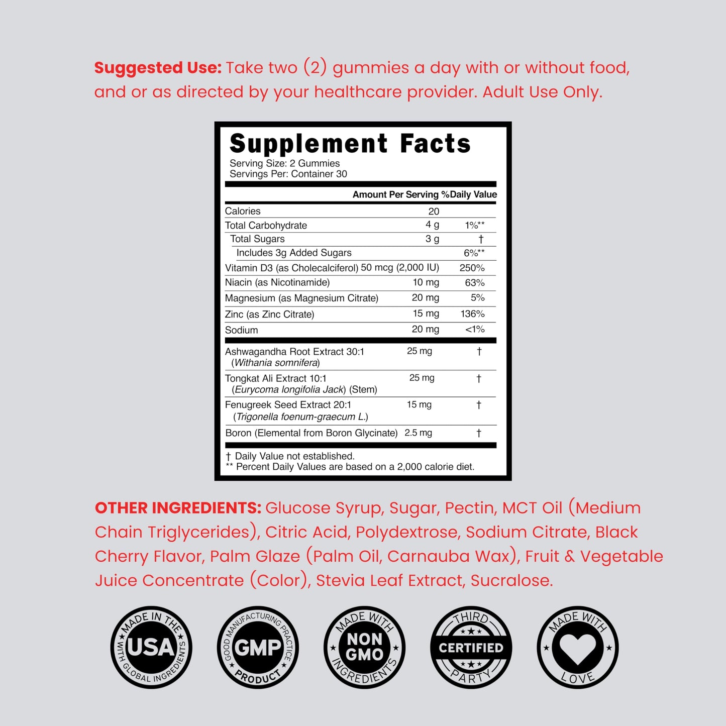 DORADO NUTRITION Testosterone Gummies for Men, 60 Count