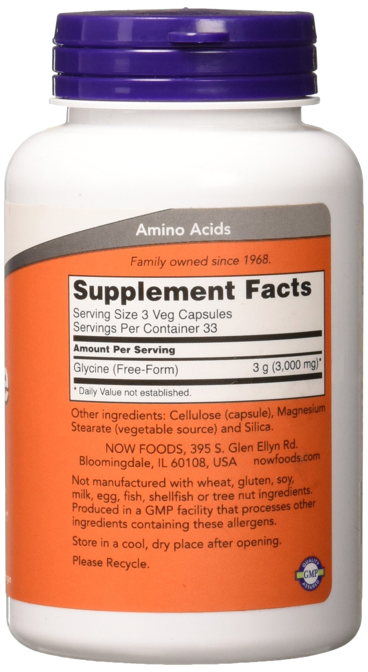 NOW Foods Glycine Pharmaceutical Grade Amino Acid 1000 mg Capsules, 100 Count