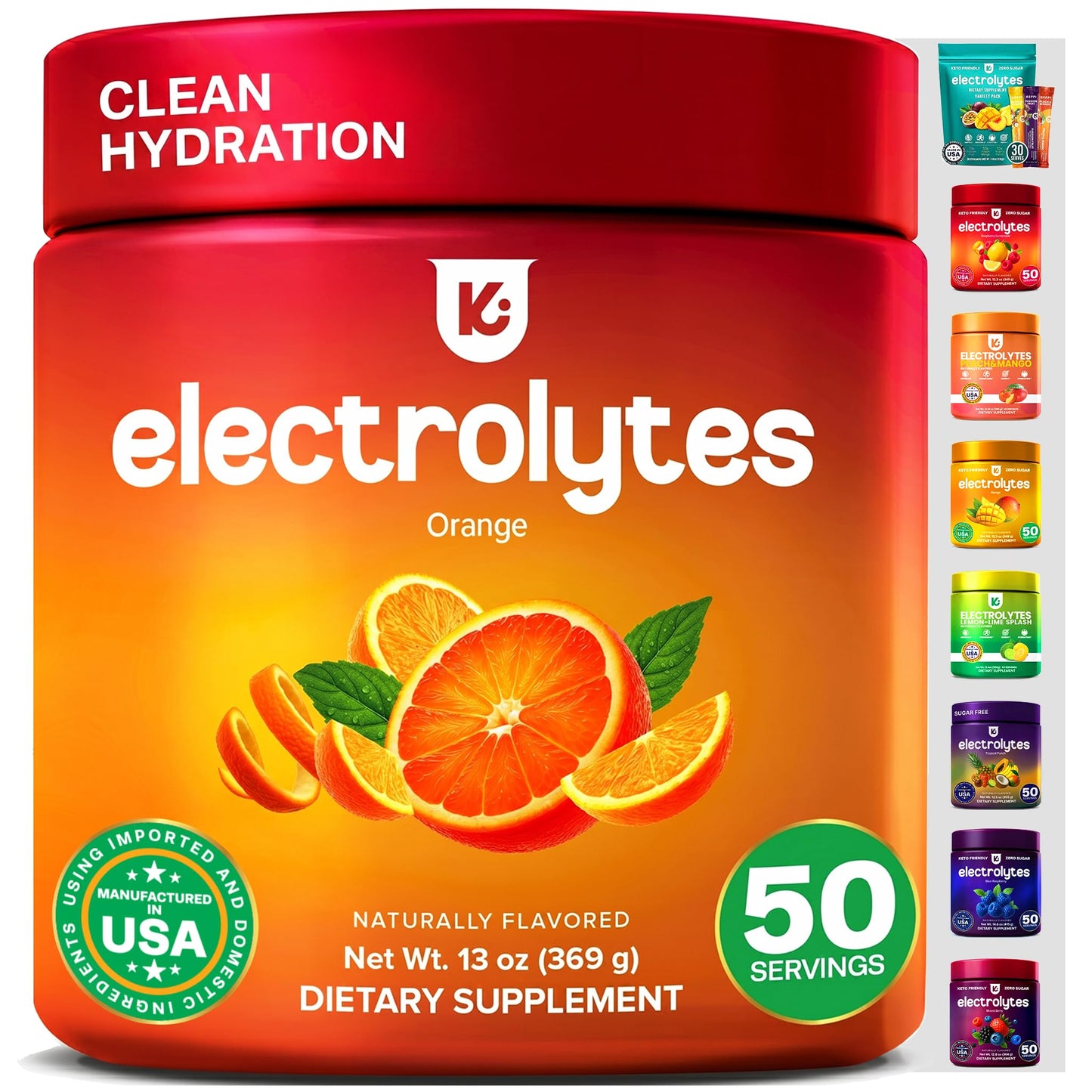 Keppi Natural Electrolyte Powder Orange, 50 Servings Tub