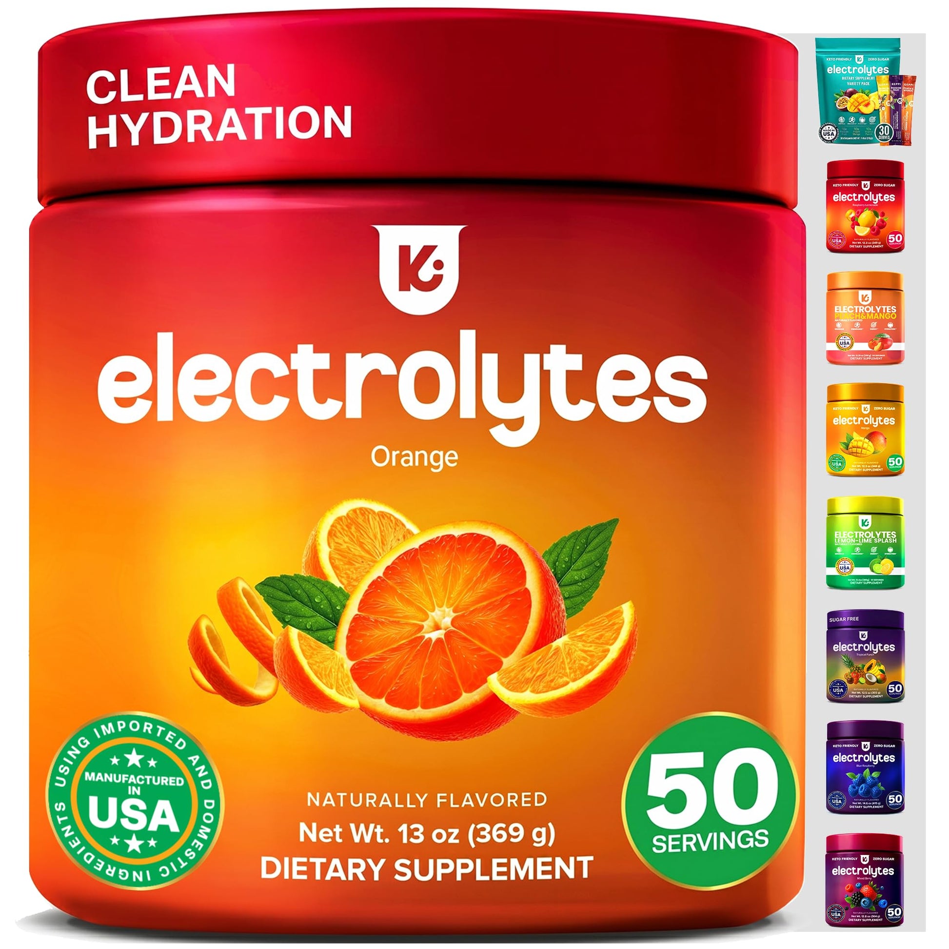 Keppi Natural Electrolyte Powder Orange, 50 Servings Tub