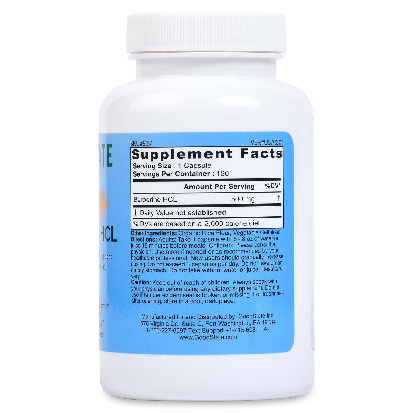 Good State Berberine HCL 500mg Nano Ionic Dietary Supplement Capsules, 120 Count