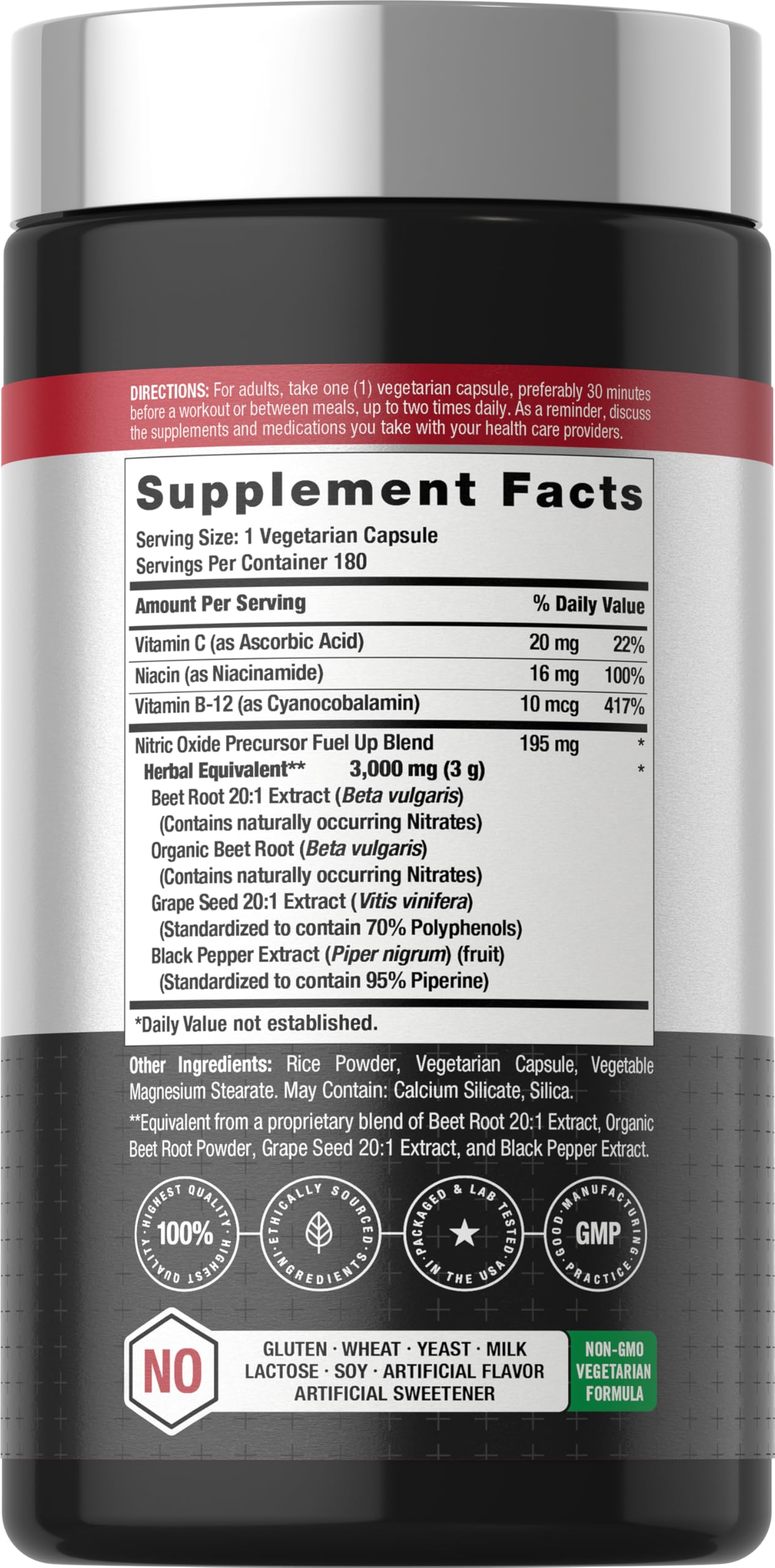 Horbäach Nitric Oxide Beet Root Capsule, 180 Count