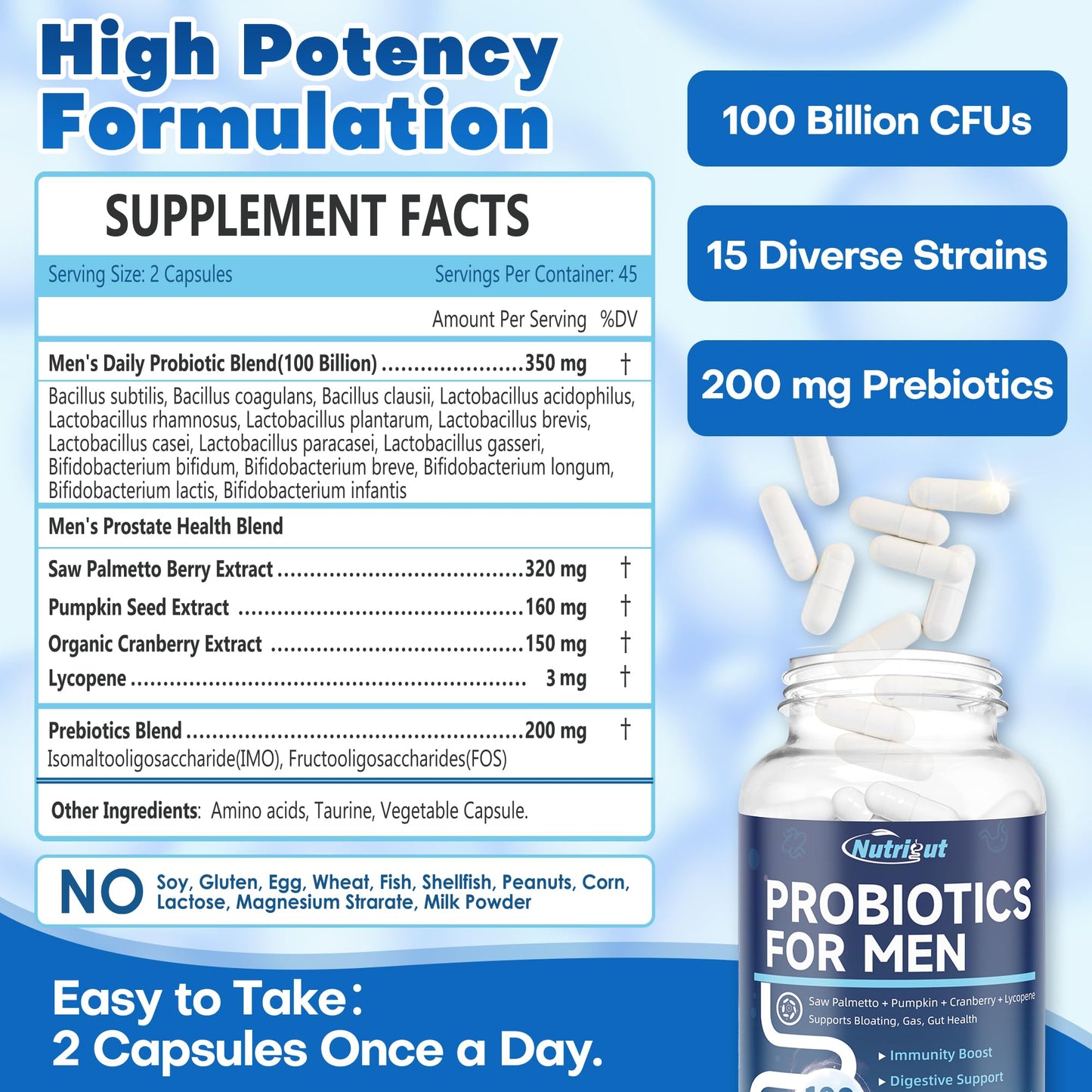 NutriGut Mens Probiotics For Gut Health, 90 Capsules