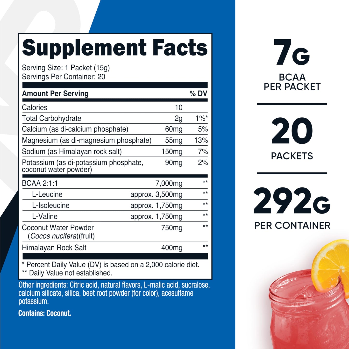Nutricost BCAA+ Hydration Raspberry Lemonade Powder 18