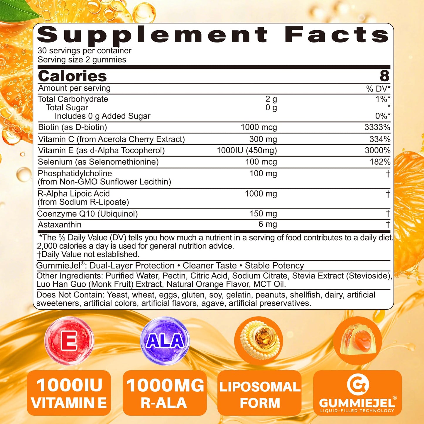 LILICARE Natural Liposomal Vitamin E 1000 IU Gummies, 60 Count