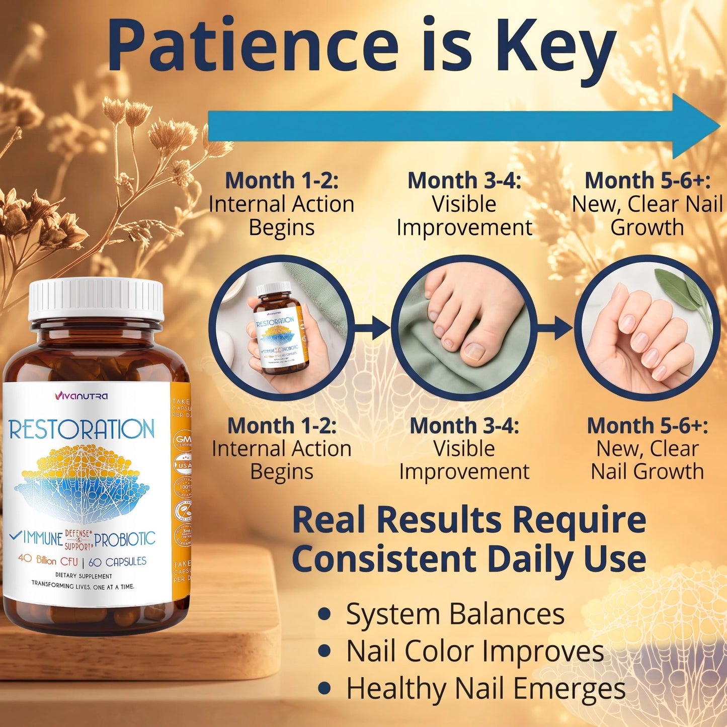 VIVANUTRA Restoration Probiotic Nail Fungus Supplement Extra Strength Capsules 60 Count