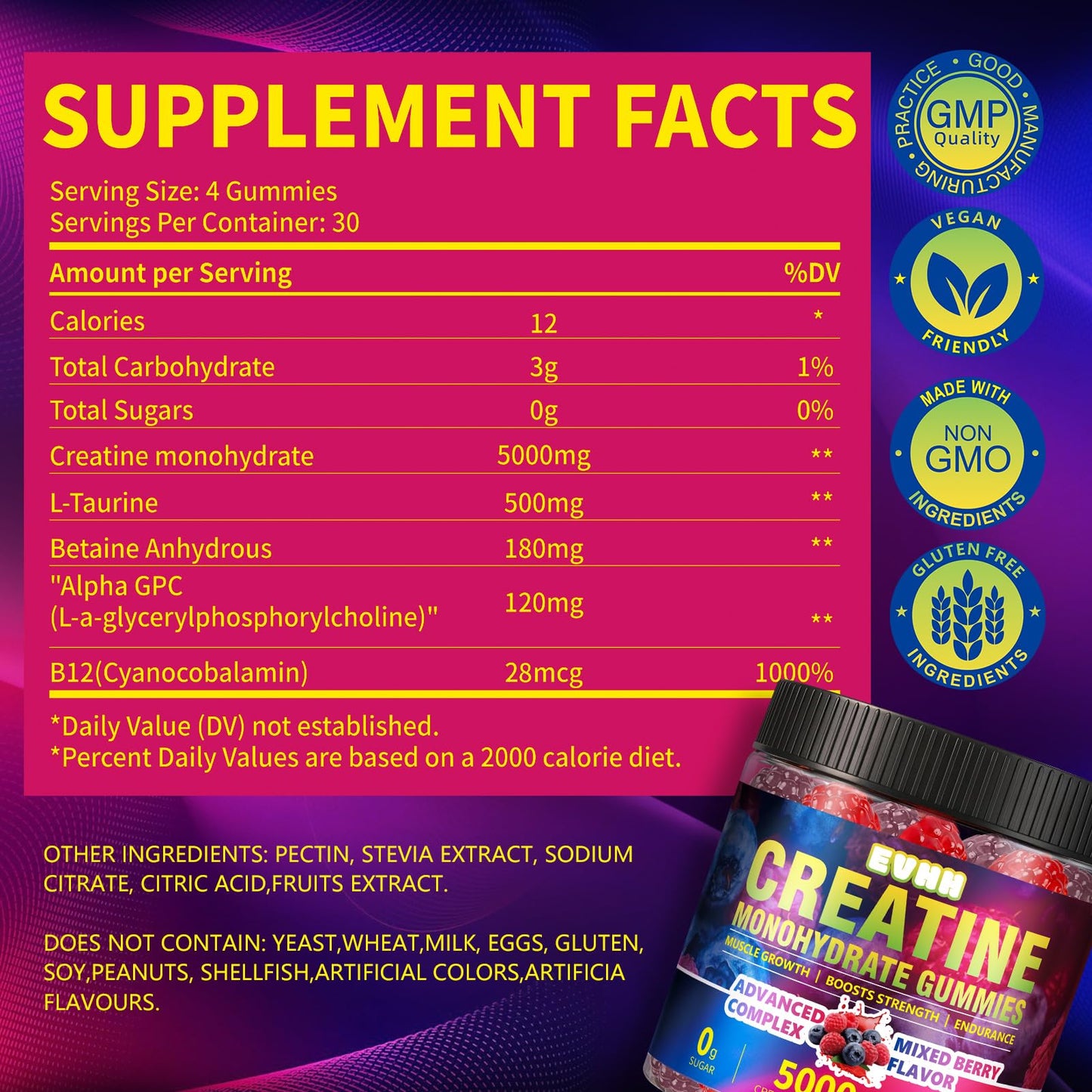 EVHH Creatine Monohydrate Gummies 120 Gummies