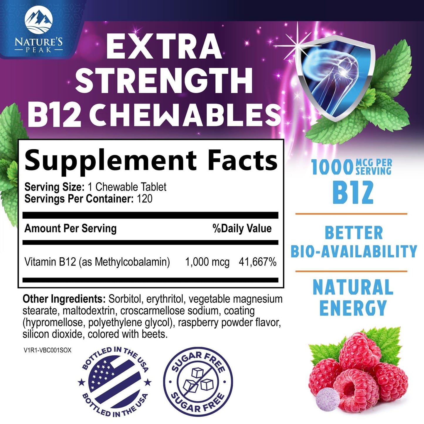 Nature's Peak Vitamin B12 Complex (Methylcobalamin) 1000 mcg, 3X Strength B12 Tablets, 120 Count
