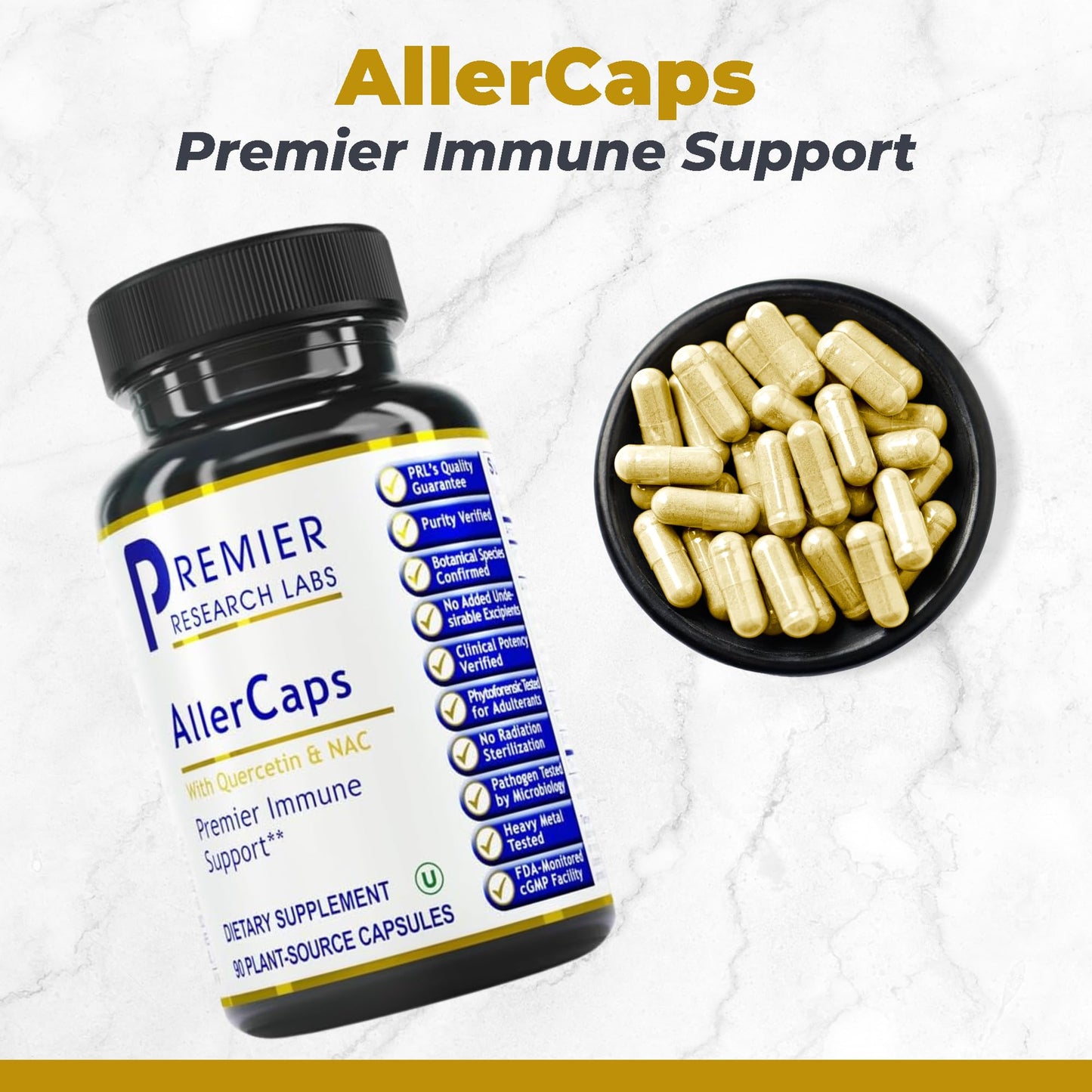 Premier Research Labs AllerCaps Lung Health Supplement with NAC/N-Acetyl Cysteine, Bromelain, Reishi Mushroom & Quercetin, Immune Support Formula, 90 Capsules
