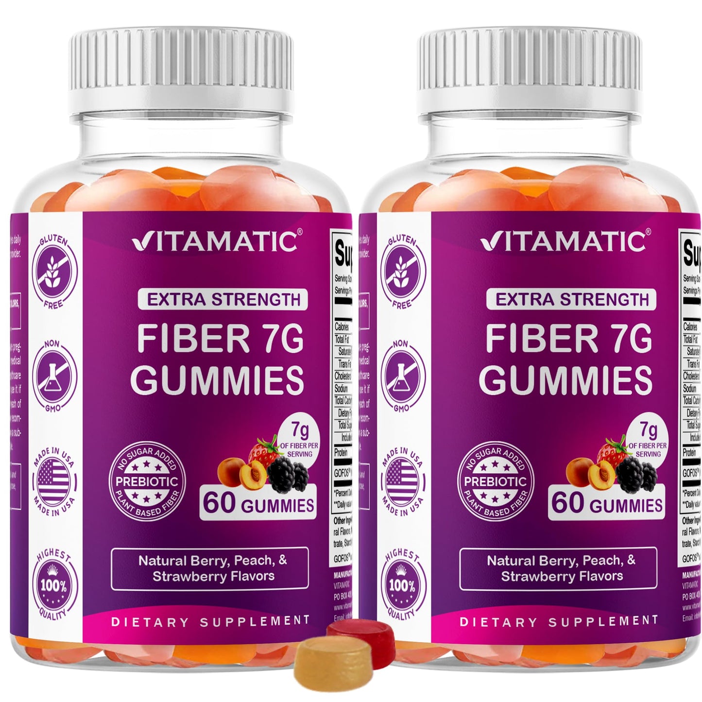 Vitamatic Prebiotic Fiber Gummies for Adults, 120 Gummies