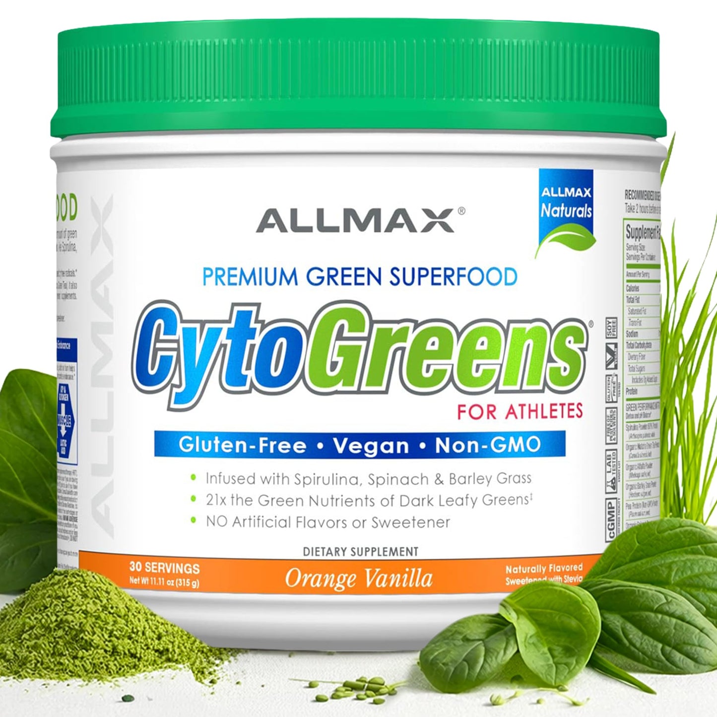 ALLMAX CytoGreens Super Greens Powder, Orange Vanilla, 11.11 oz