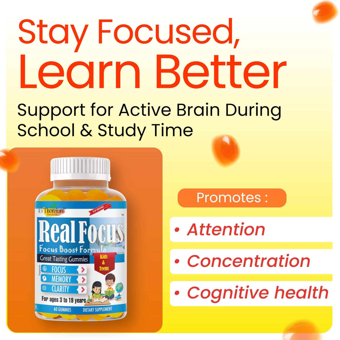 Therefore Real Focus Gummies for Kids & Teens, 60 Gummies