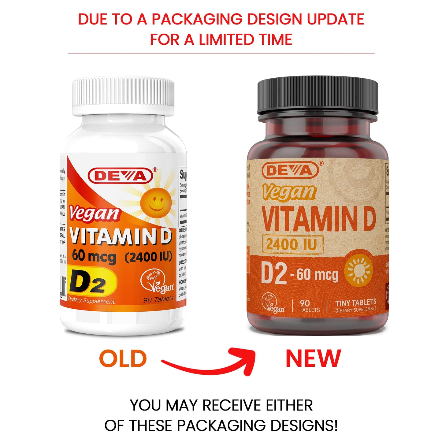 DEVA Vegan Vitamin D2 Tablet, 60 mcg (2400 IU), Ergocalciferol Supplement, 90 Tablets