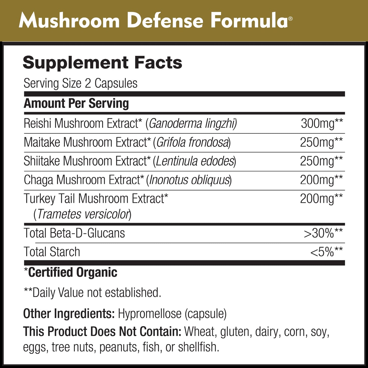 DailyNutra Mushroom Defense Formula Immune Support Supplement with Organic Mushrooms, Hot Water Extracted - Reishi, Chaga, Maitake, Shiitake & Turkey Tail 90 Capsules