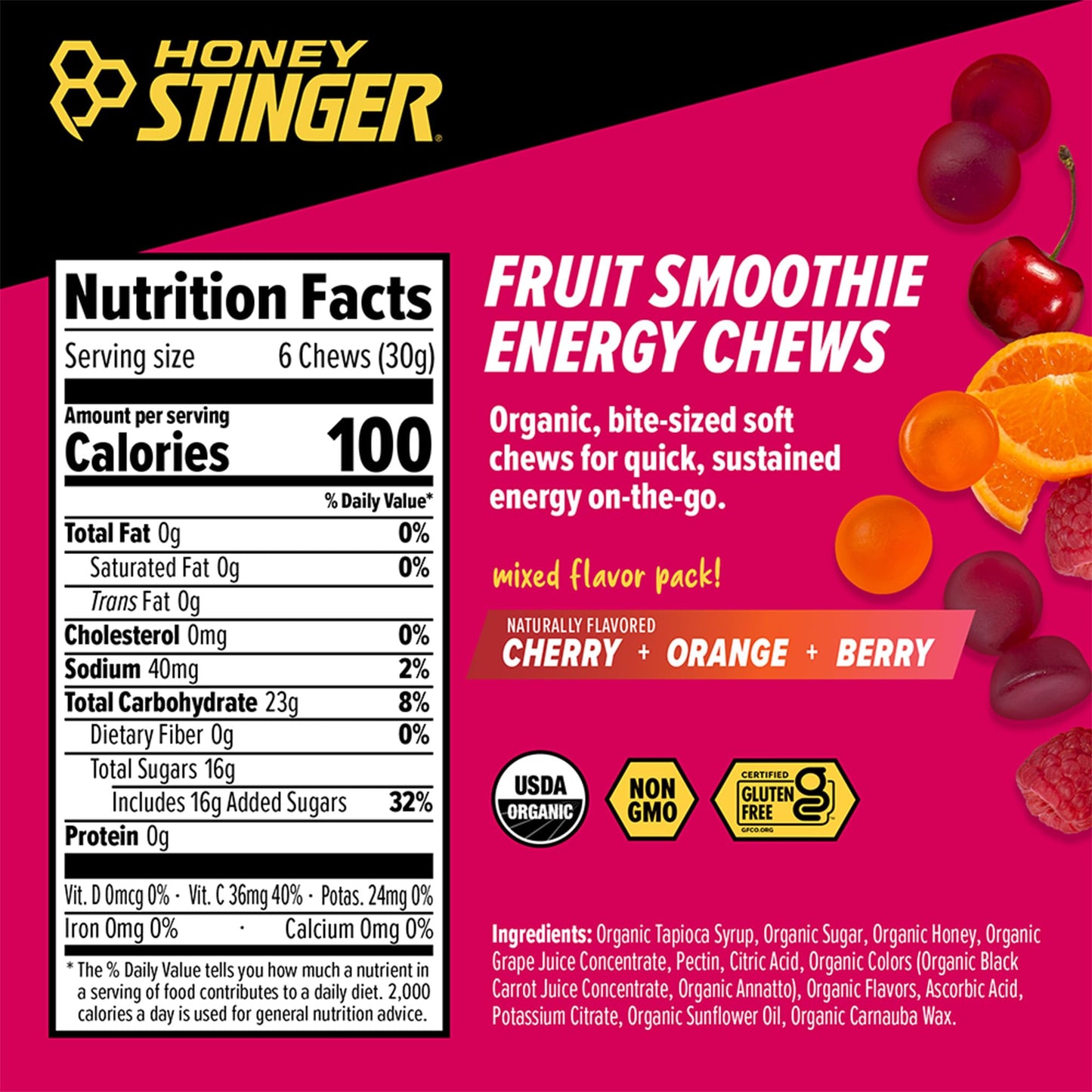 Honey Stinger Organic Fruit Smoothie Energy Chew Gummy 21.6 Ounces