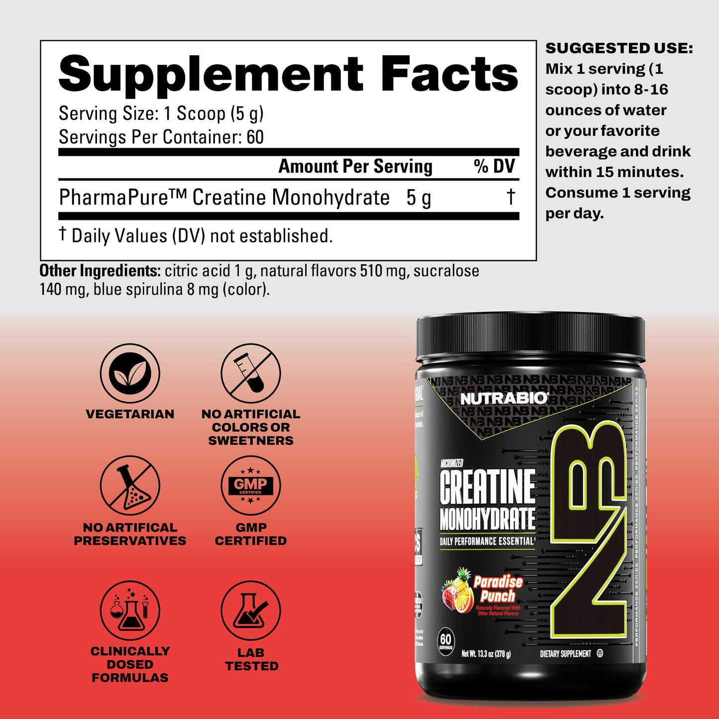 NutraBio Pure Micronized Creatine Monohydrate Powder Supplement Powder 13.28
