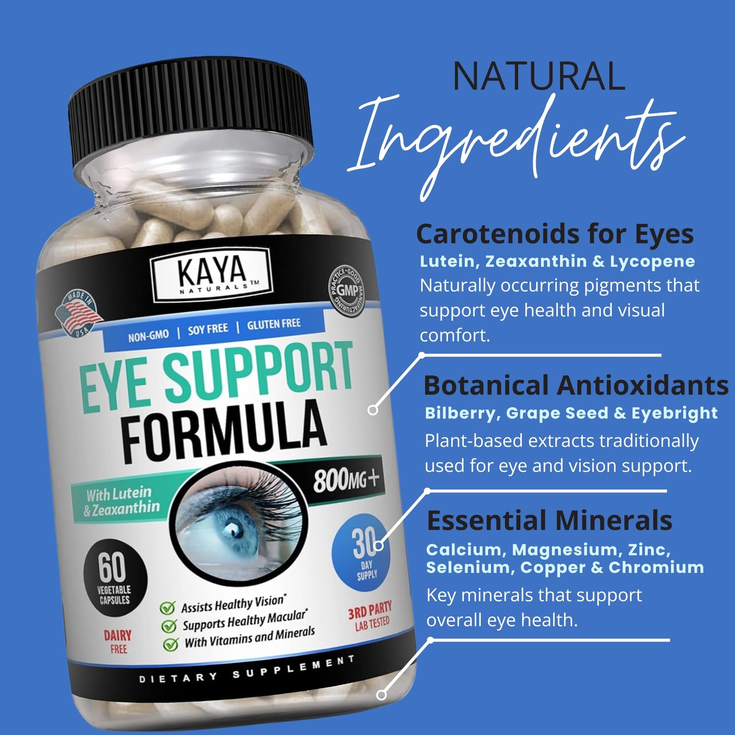 Kaya Naturals Eye Health Supplement Lutein & Zeaxanthin Capsule 60 Count