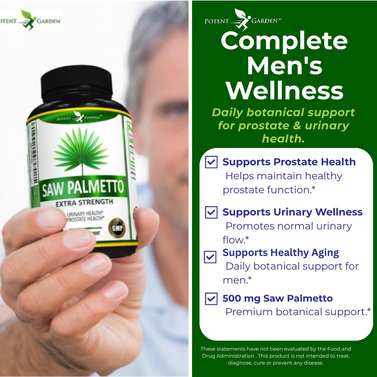 Potent Garden Saw Palmetto 500 mg Prostate Supplements for Men Capsule, 1 Count