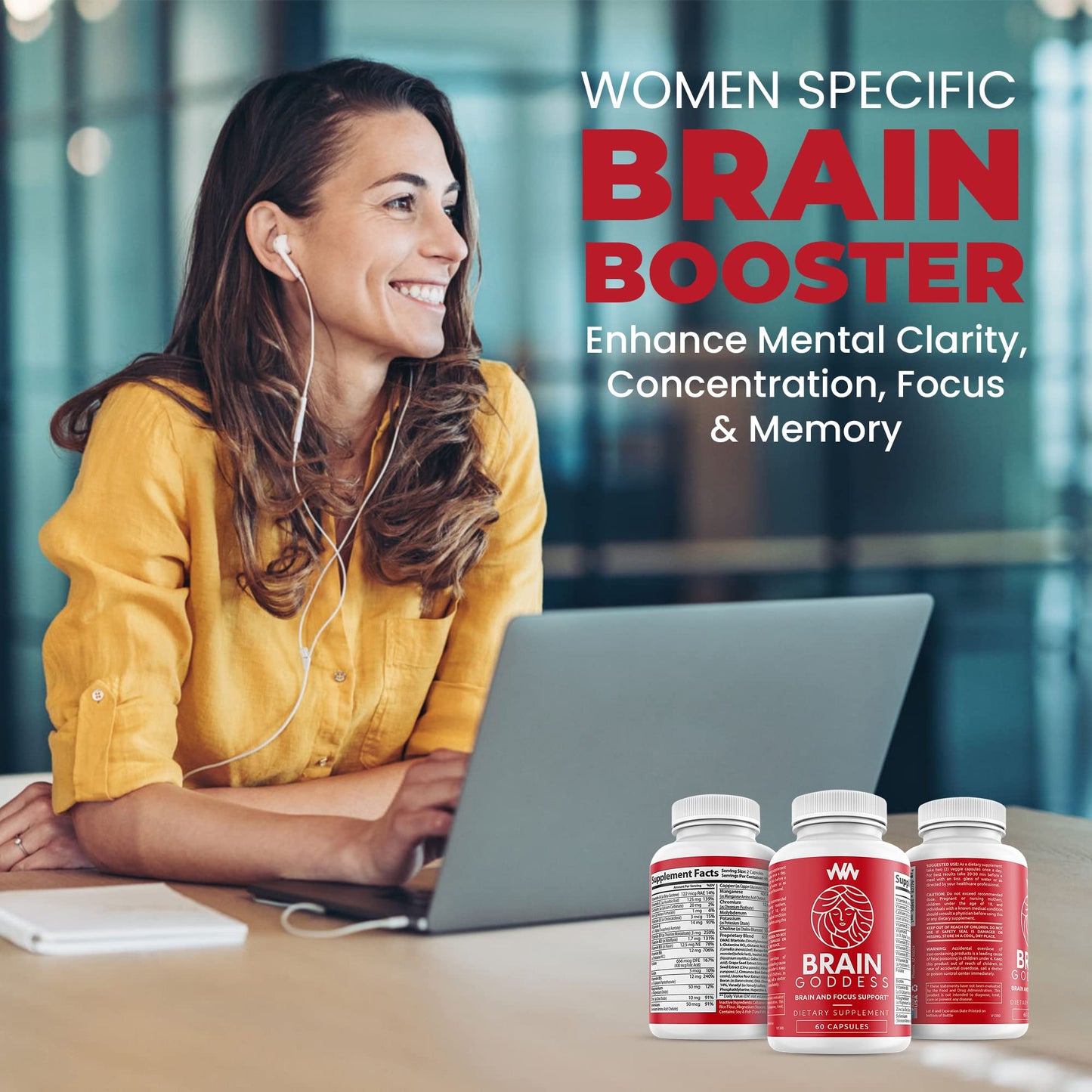 Warped Wellness Women's Brain Supplement and Focus Support, 60 Capsules