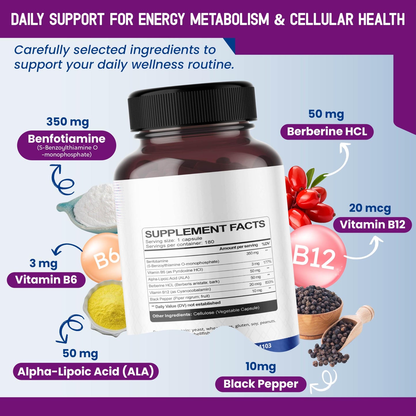 HarmoVira Benfotiamine with Alpha-Lipoic Acid & Berberine Capsules 180