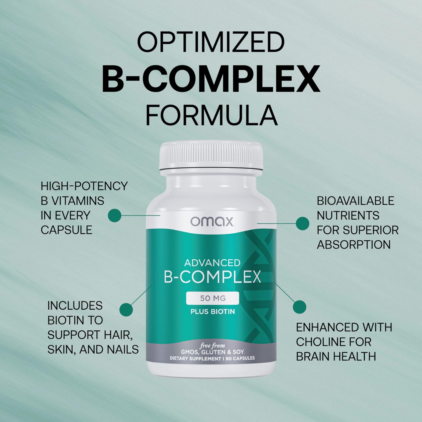 Omax3 Vitamin B Complex 50MG with Biotin Capsules, 180 Count