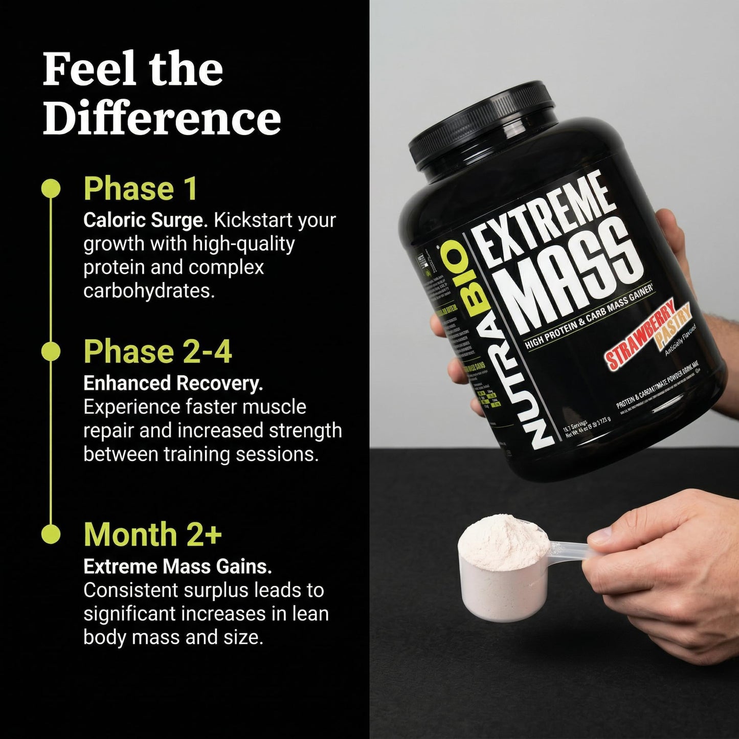 NutraBio Extreme Mass Gainer Protein Powder Strawberry Pastry 96 Servings