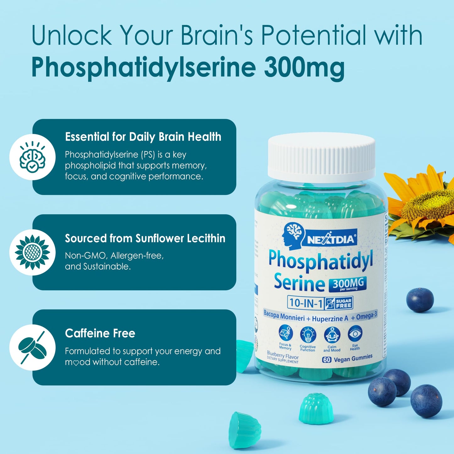 Nextdia Phosphatidylserine Nootropic Brain Supplement Gummies, 120 Count