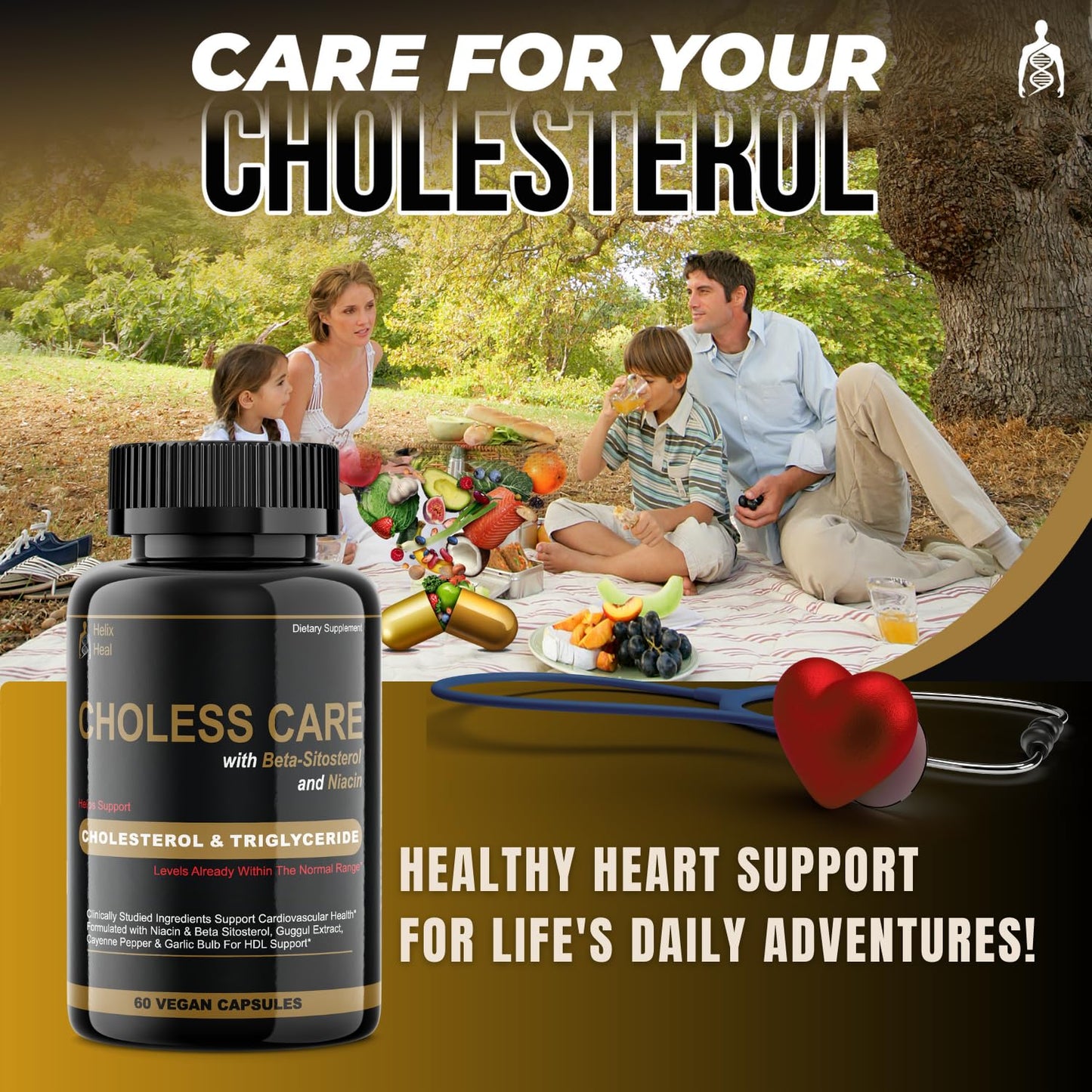 Helix Heal Cholesterol Supplement - Triglycerides Support Health Capsules, 60 Capsules