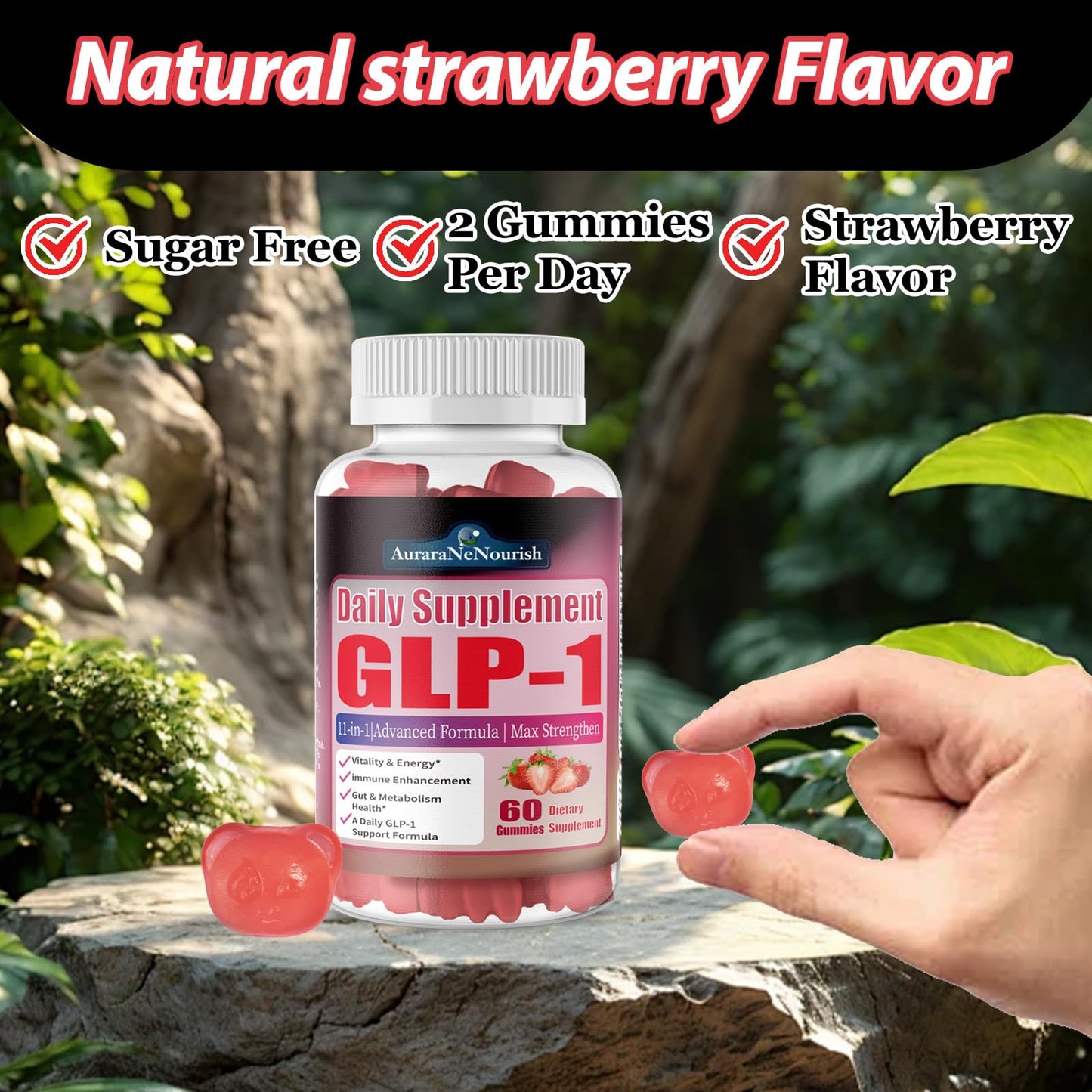 AuraraNeNourish GLP-1 Sugar Free Probiotic Gummy Supplement with Akkermansia Muciniphila, Berberine & Ceylon Cinnamon, 60 Gummies