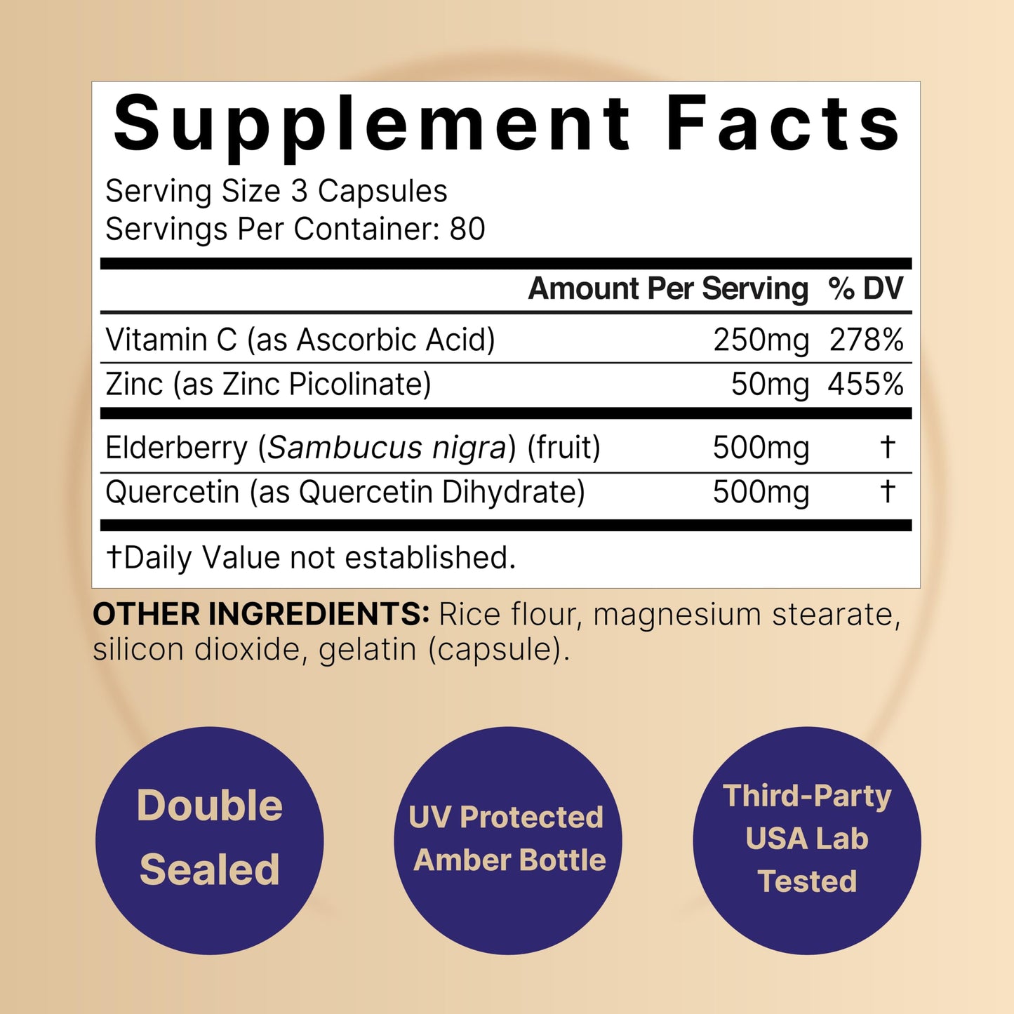 NatureBell Elderberry with Vitamin C, Zinc & Quercetin Capsules, 240 Count