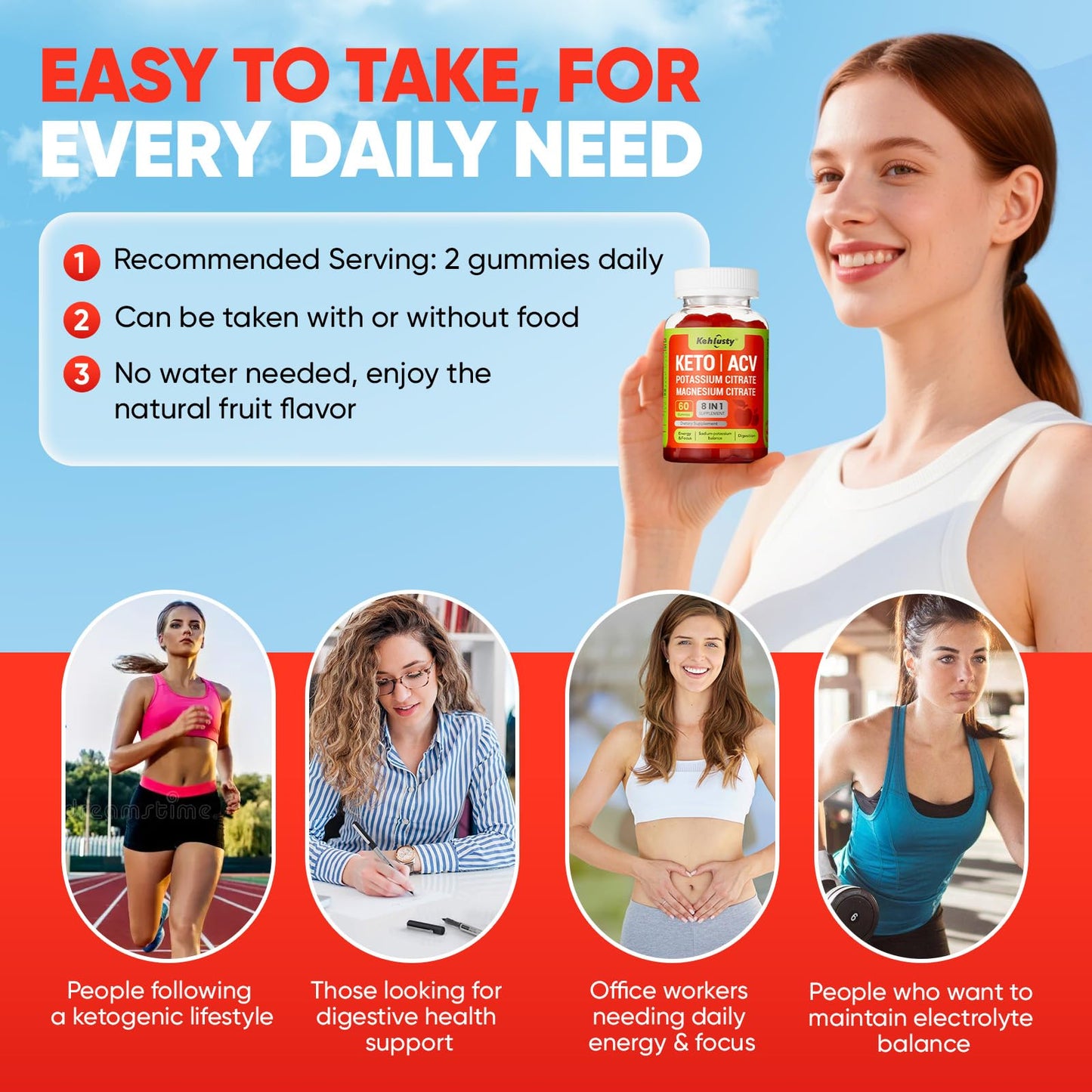 KEHLUSTY Keto ACV Gummies Advanced for Weight Loss Support, 60 Count