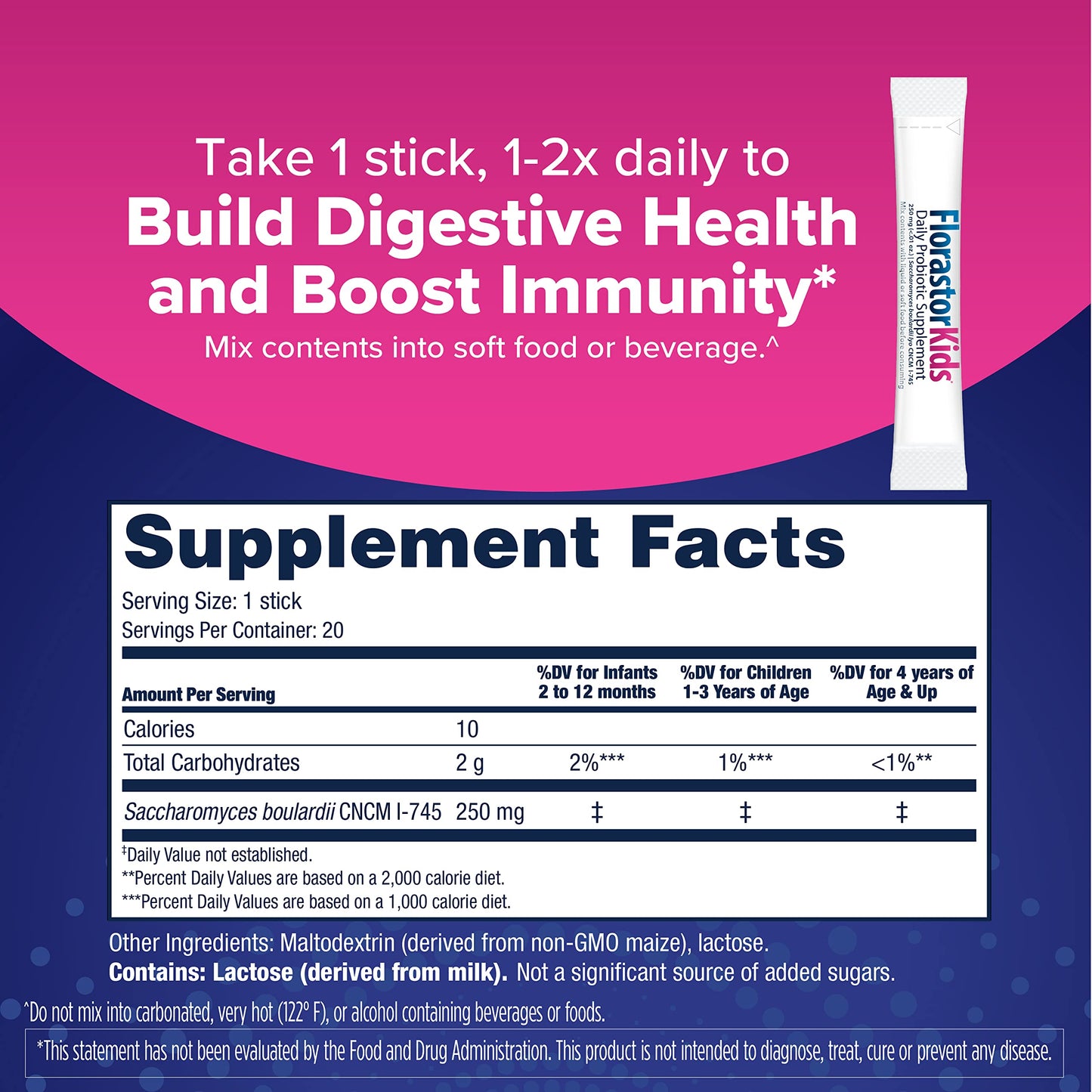 Florastor Kids Daily Probiotic Supplement Powder, 40 Sachets