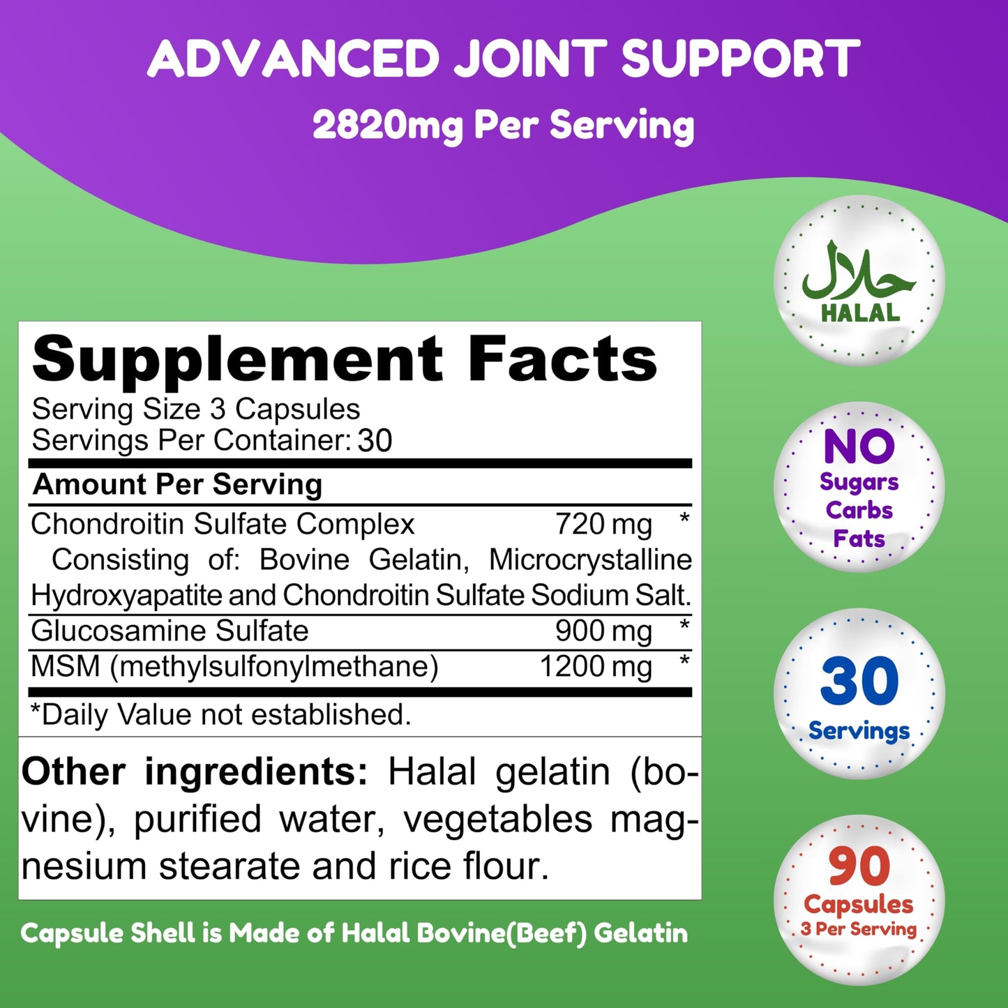 SHIFAA NUTRITION Joint Support Supplement with Glucosamine Chondroitin MSM Capsules, 90 Capsules